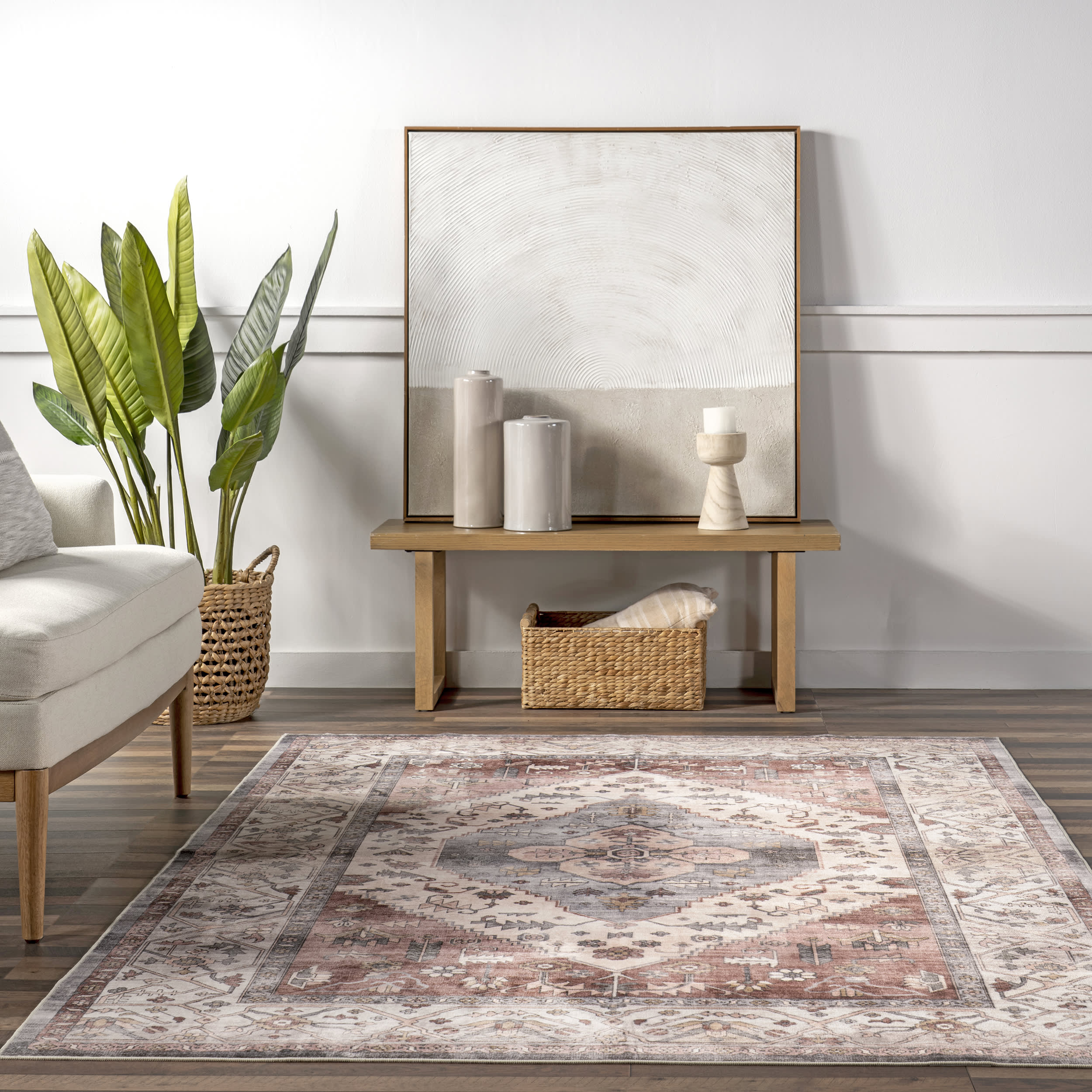 Kitura Medallion Washable Rug | Beige - Image 4