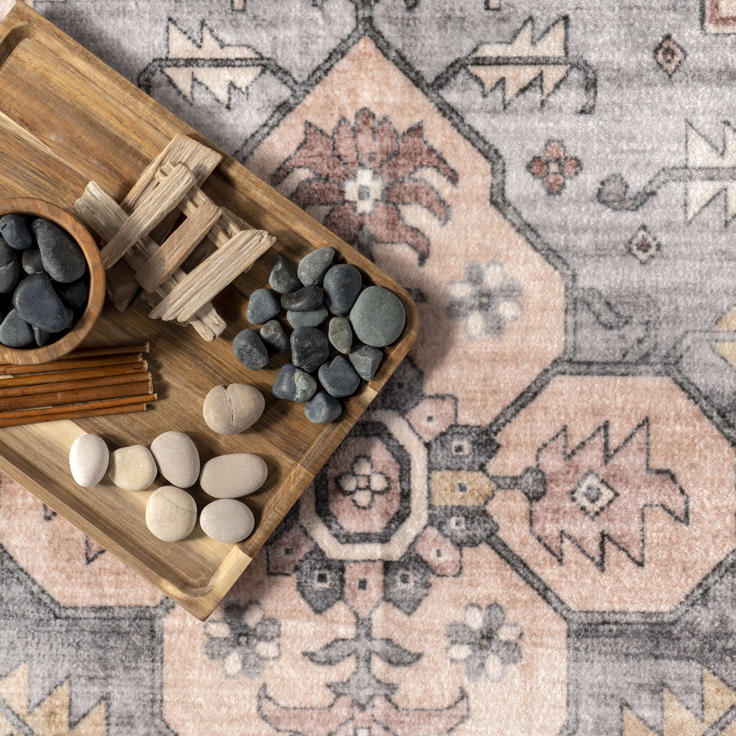 Kitura Medallion Washable Rug | Beige - Image 7