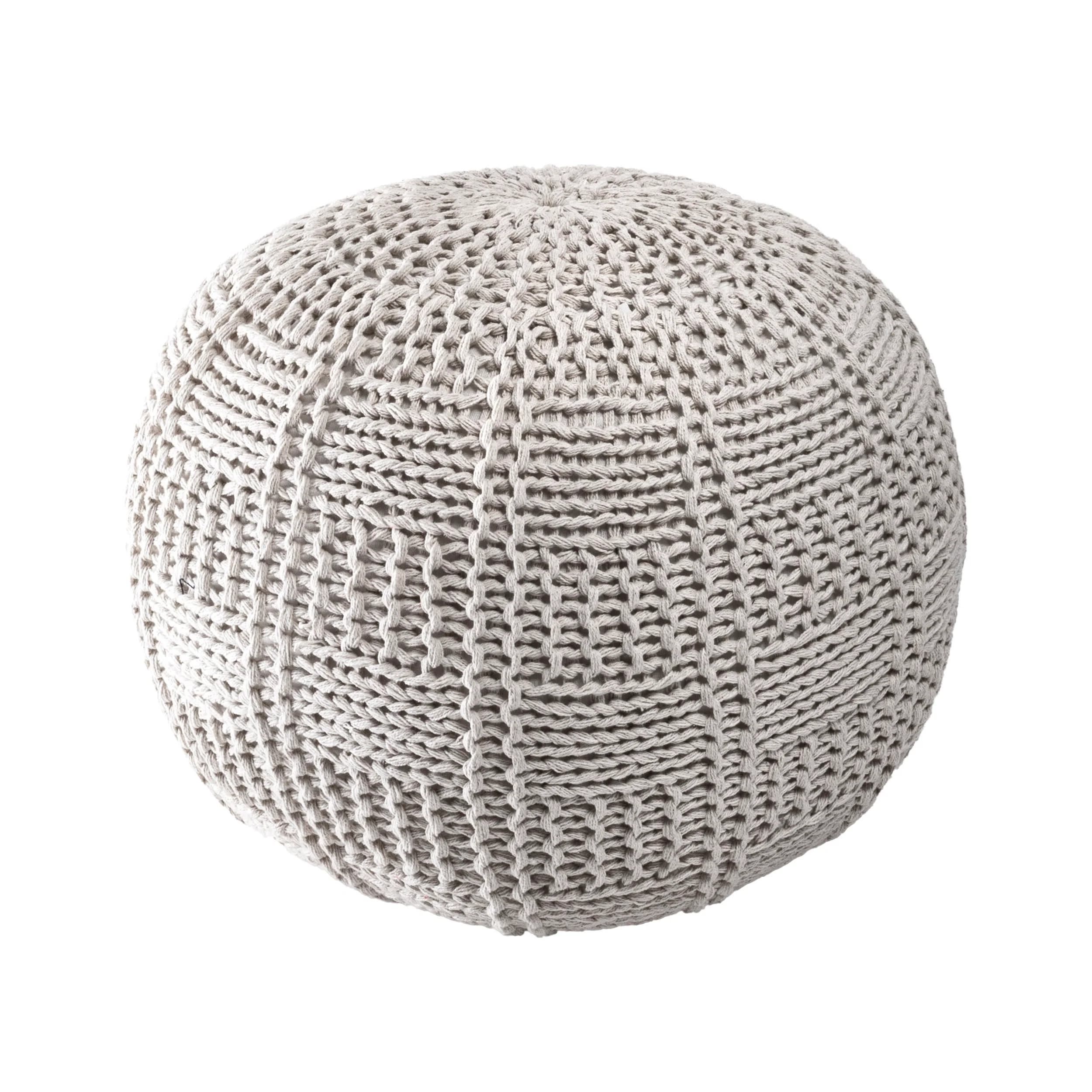 Knitted Cotton Basketweave Pouf | Ivory - Image 2