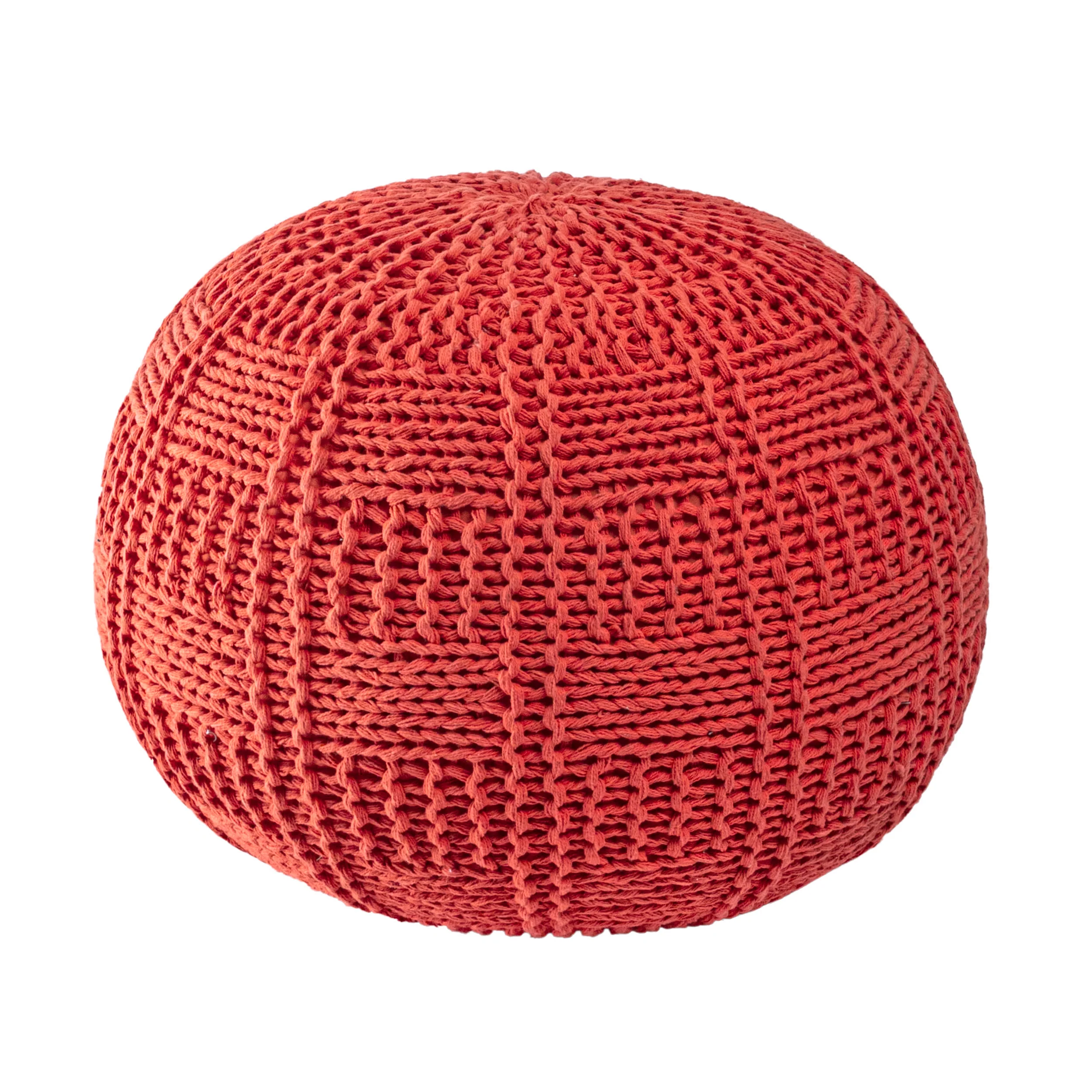 Knitted Cotton Basketweave Pouf | Orange - Image 2