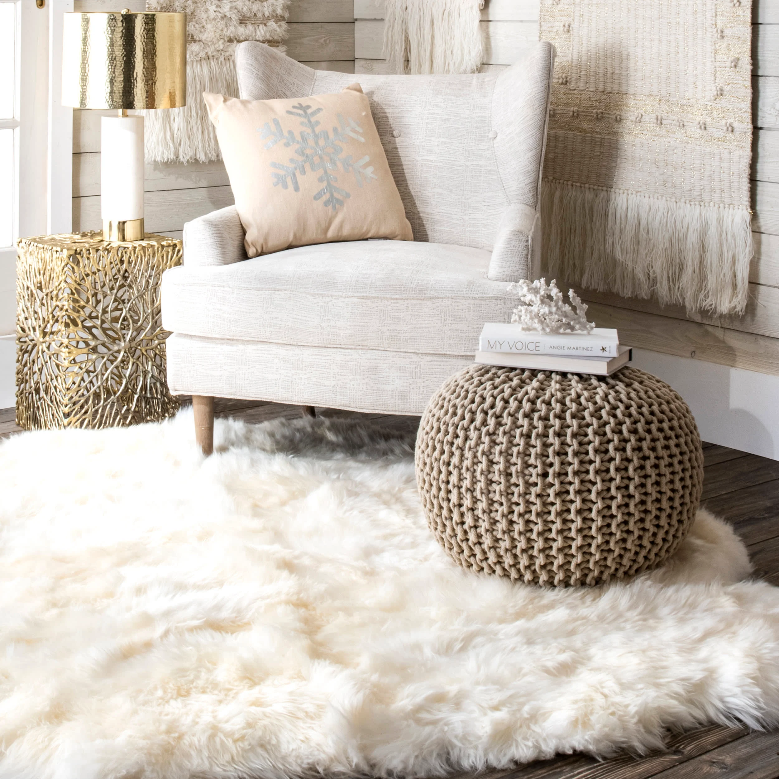 Knitted Cotton Pouf | Beige - Image 2