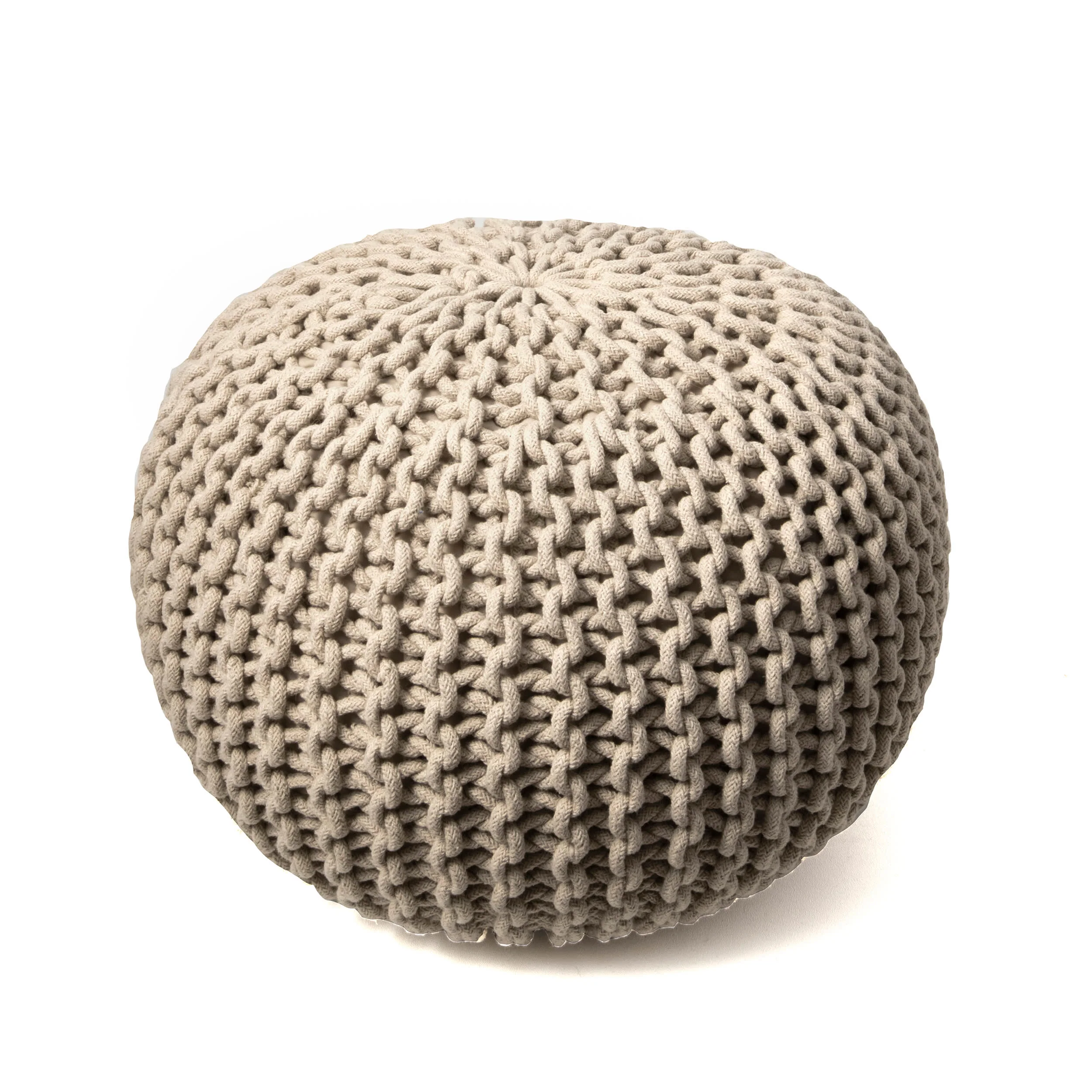 Knitted Cotton Pouf | Beige - Image 3