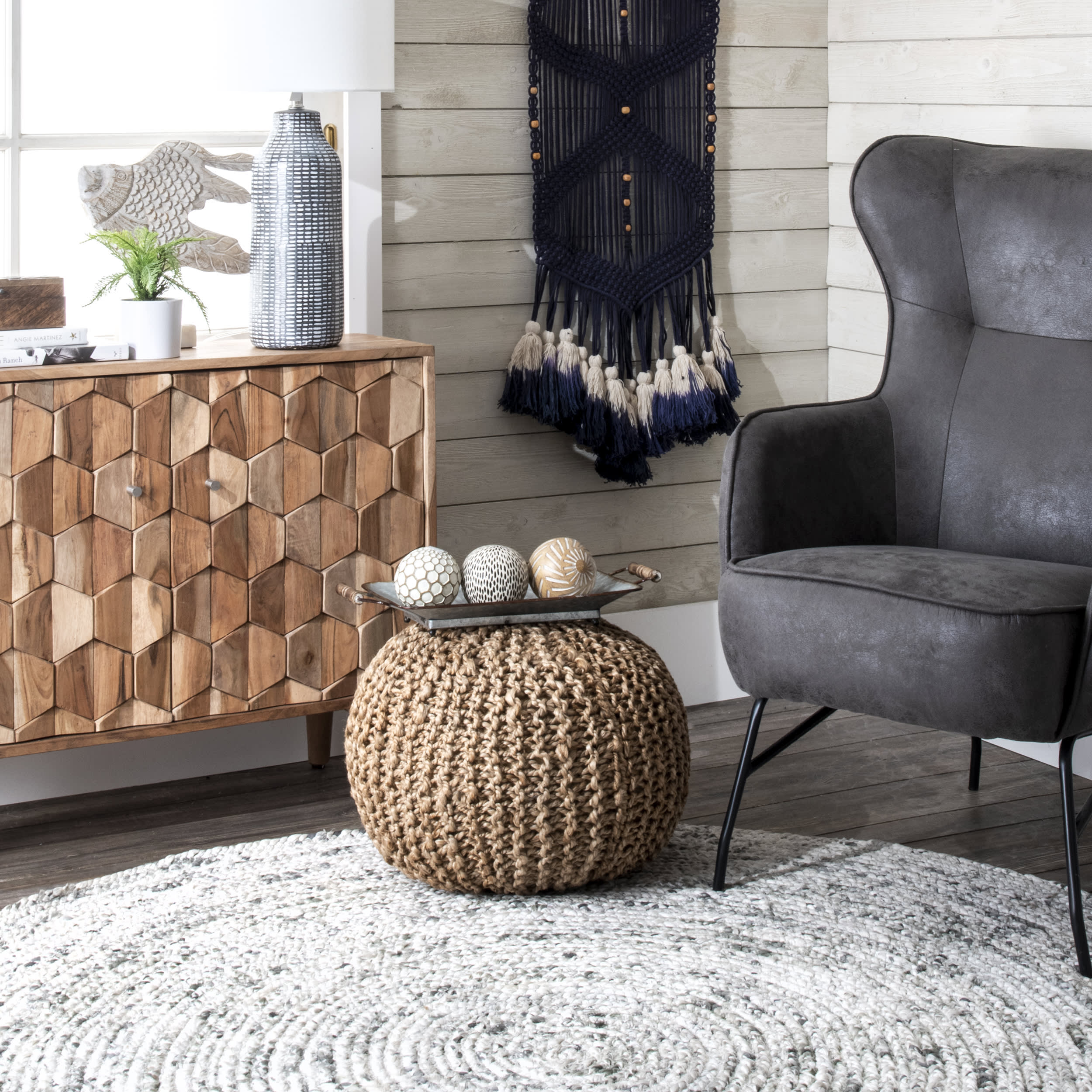 Knitted Jute Pouf | Natural - Image 2