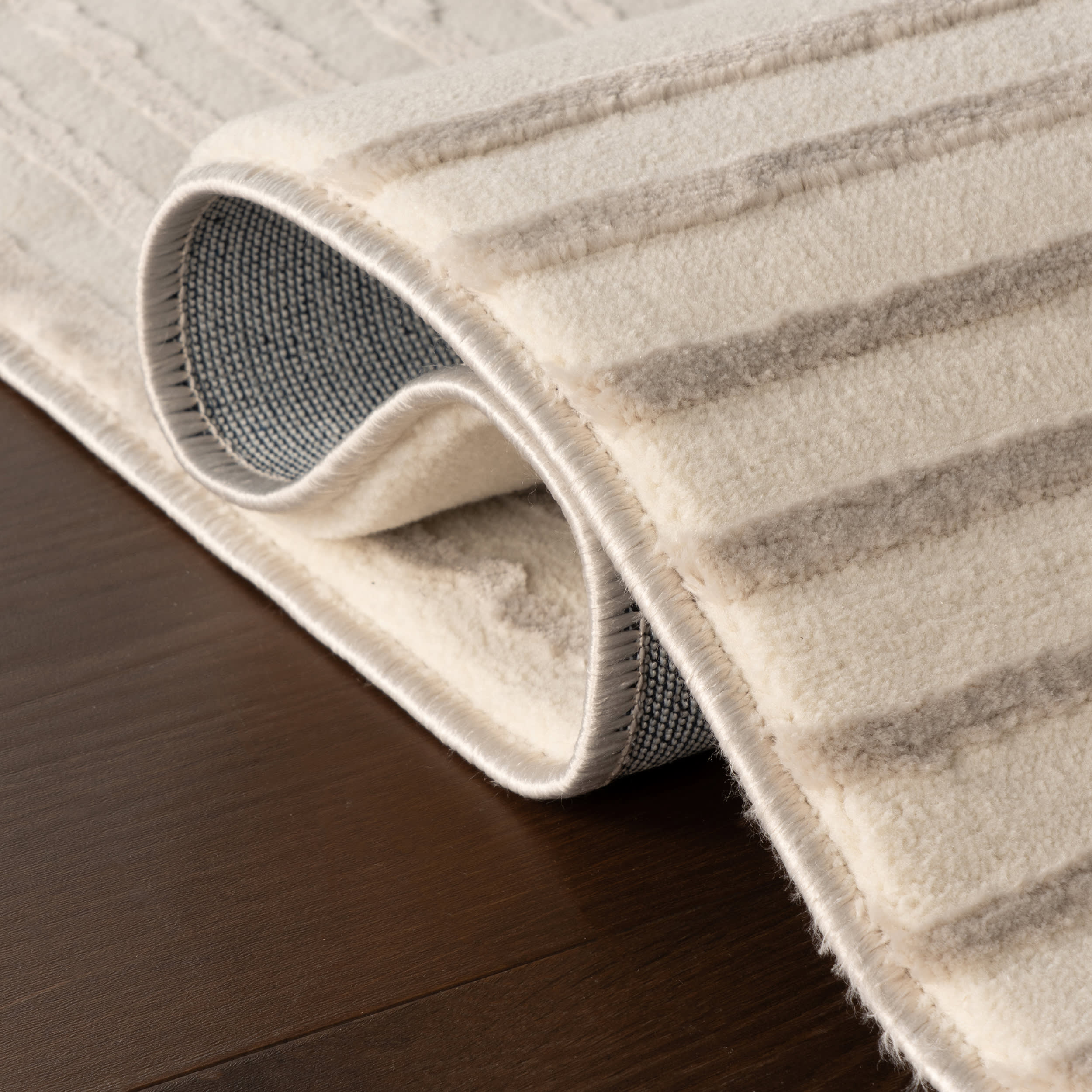 Krina Modern Abstract Plush Textured Washable Rug | Cream/Grey - Image 9