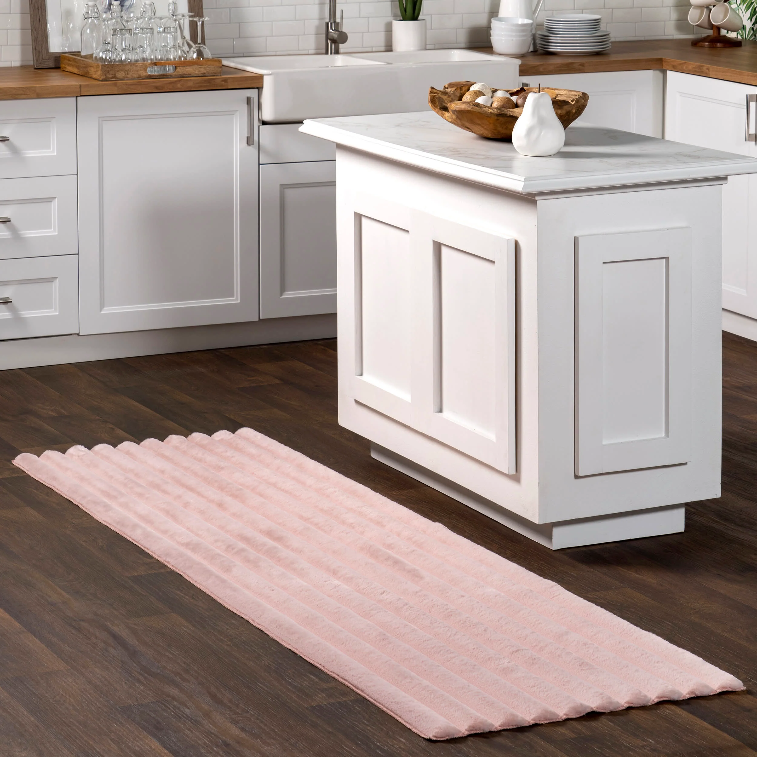 Kris Striped Plush Cloud Washable Rug | Blush - Image 2