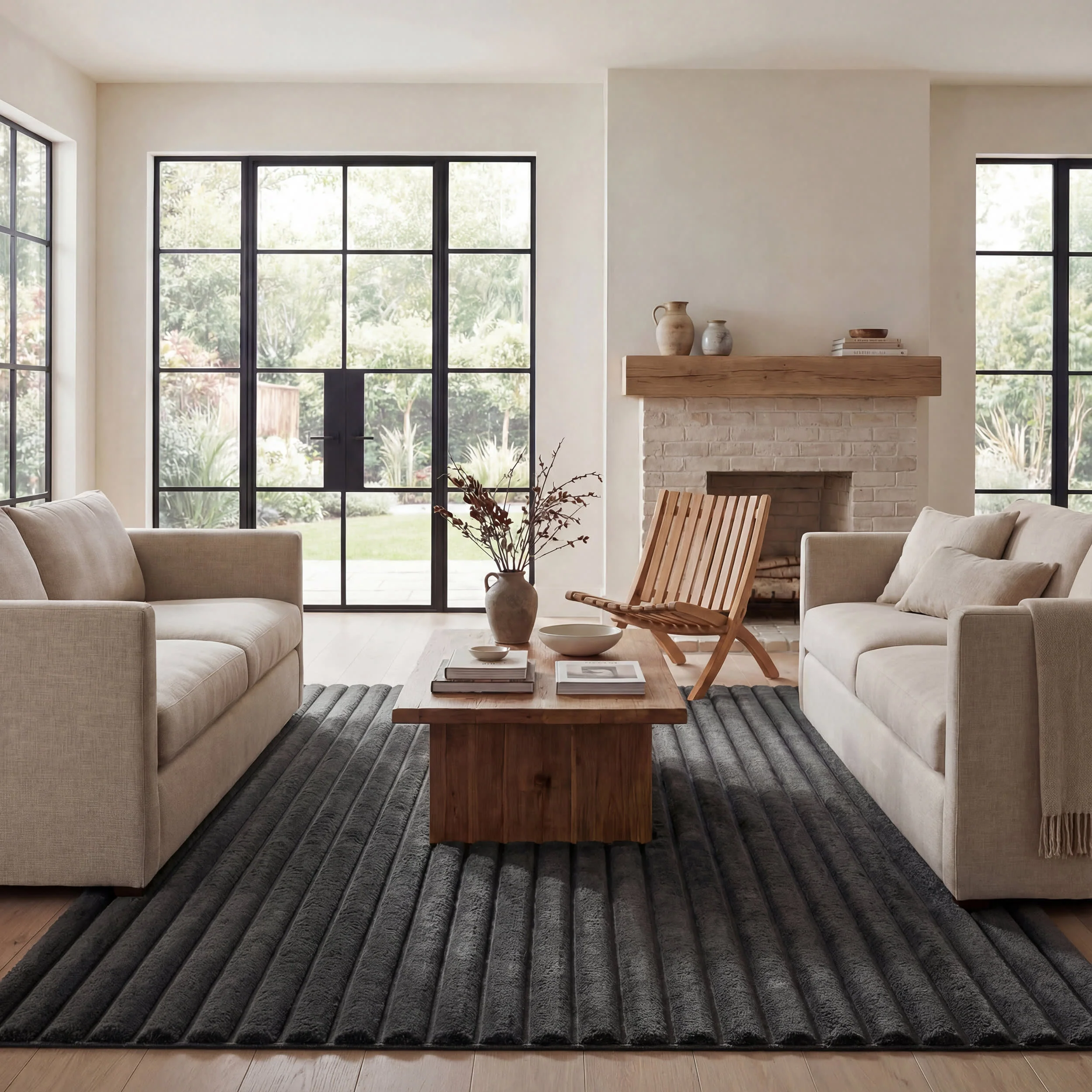 Kris Striped Plush Cloud Washable Rug | Charcoal - Image 2