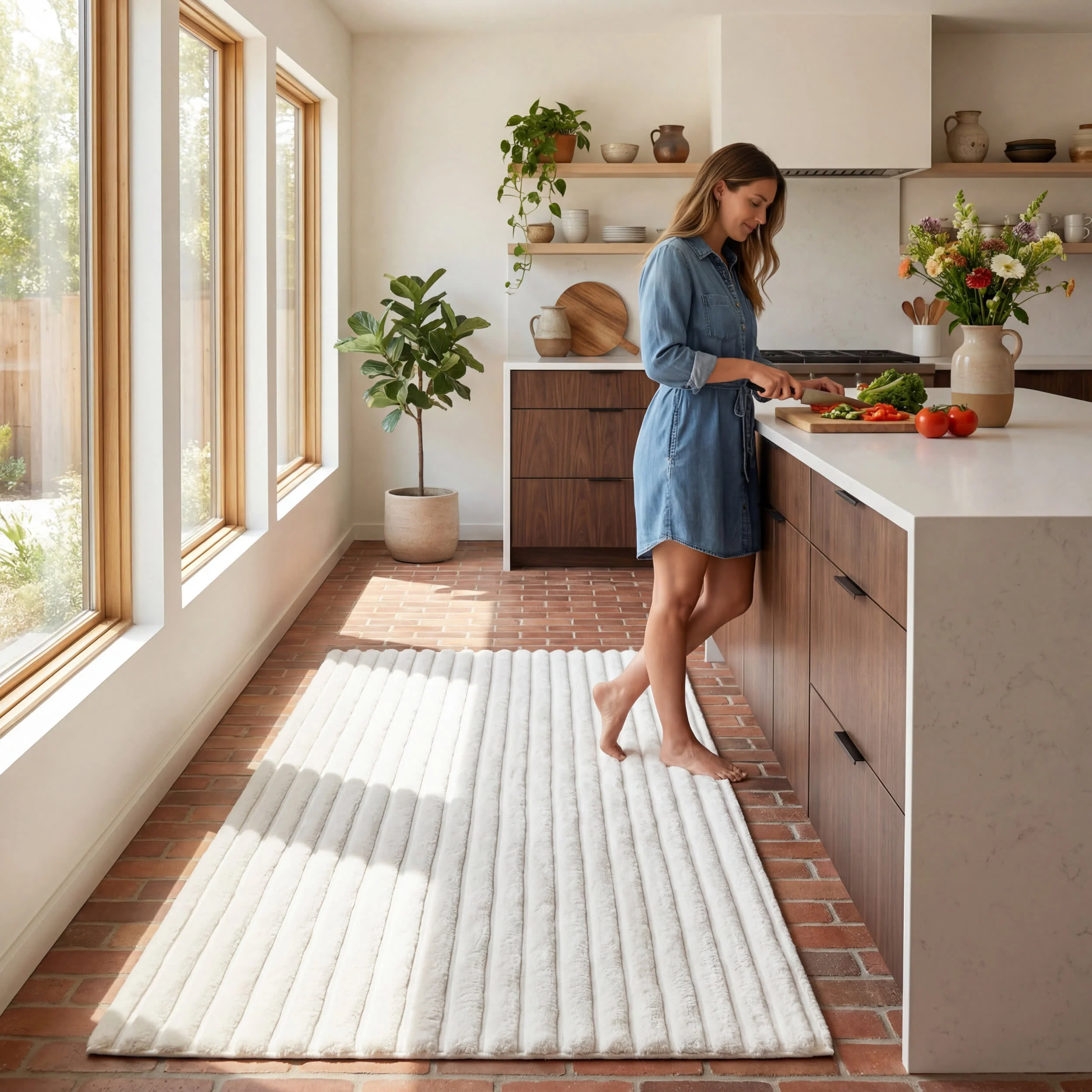Kris Striped Plush Cloud Washable Rug | Off White - Image 6