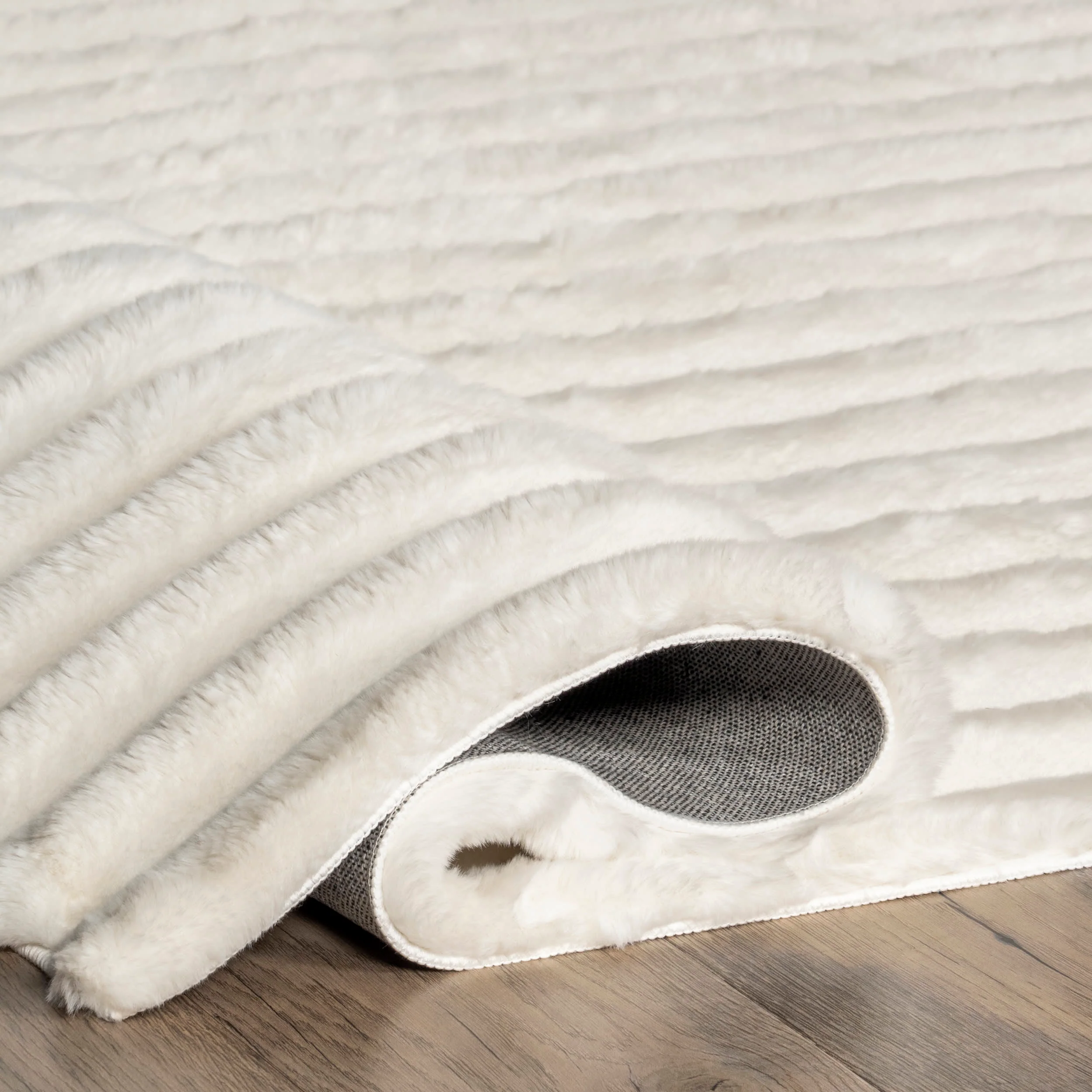 Kris Striped Plush Cloud Washable Rug | Off White - Image 7