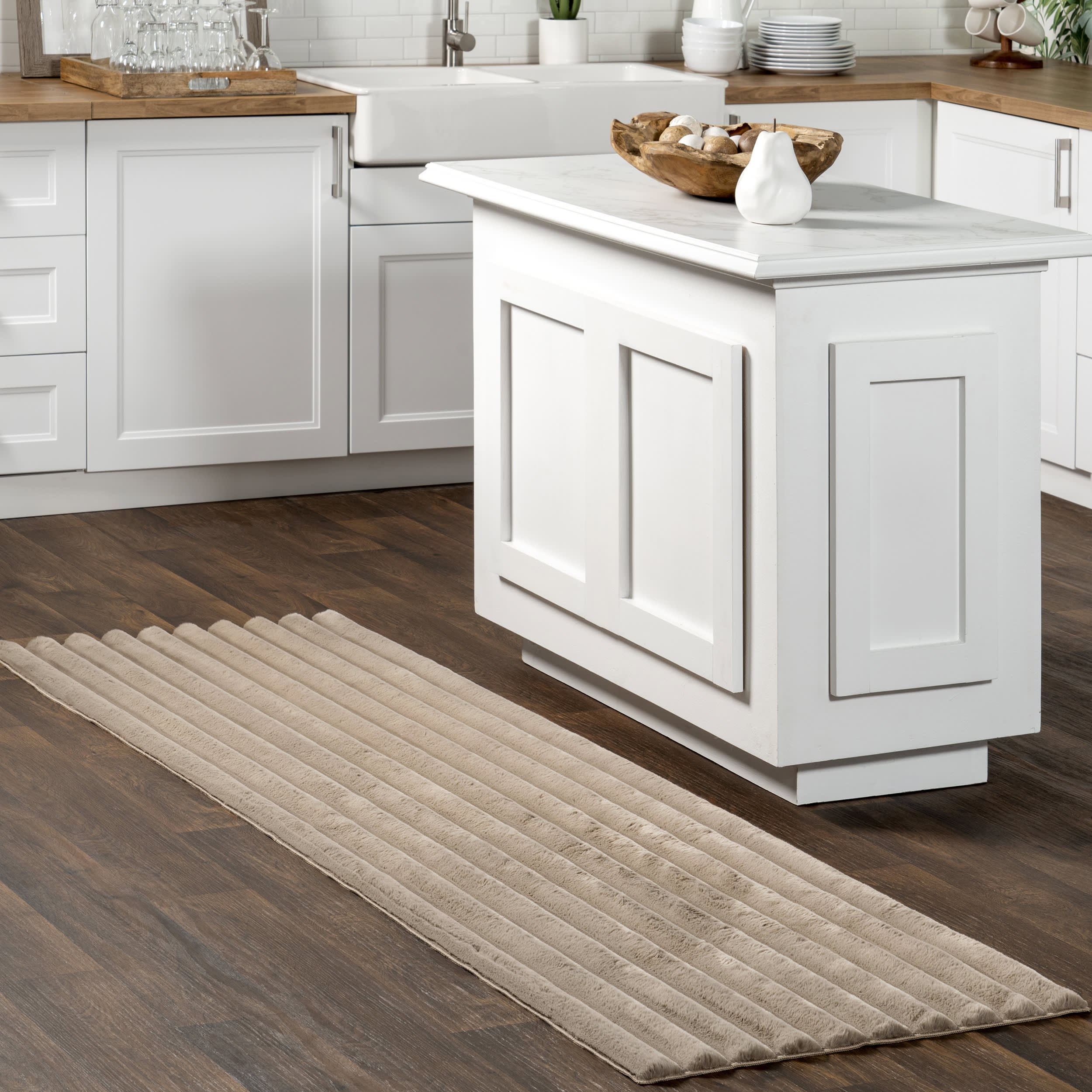 Kris Striped Plush Cloud Washable Rug | Taupe - Image 2