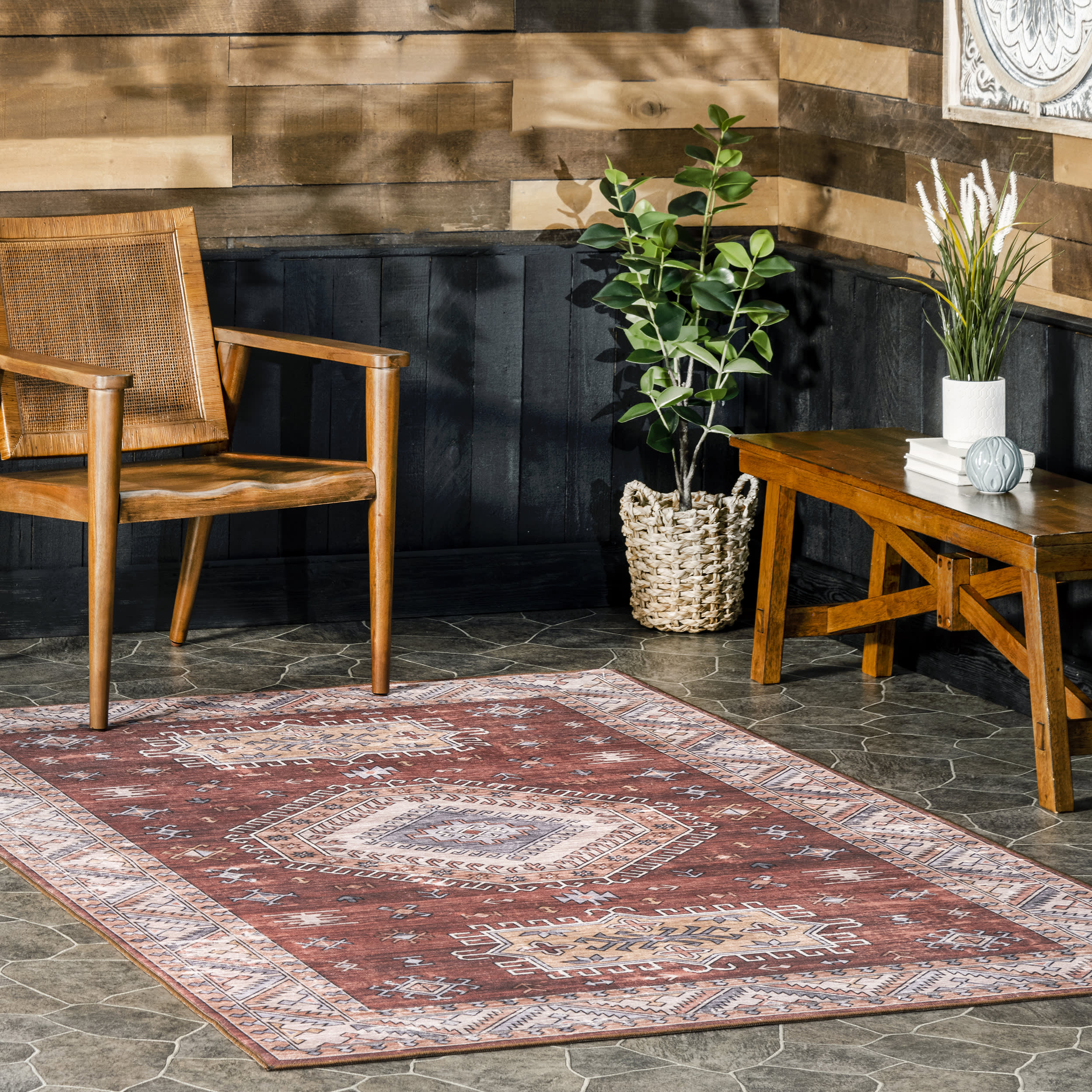 Kristen Geometric Washable Indoor/Outdoor Rug | Brick - Image 2