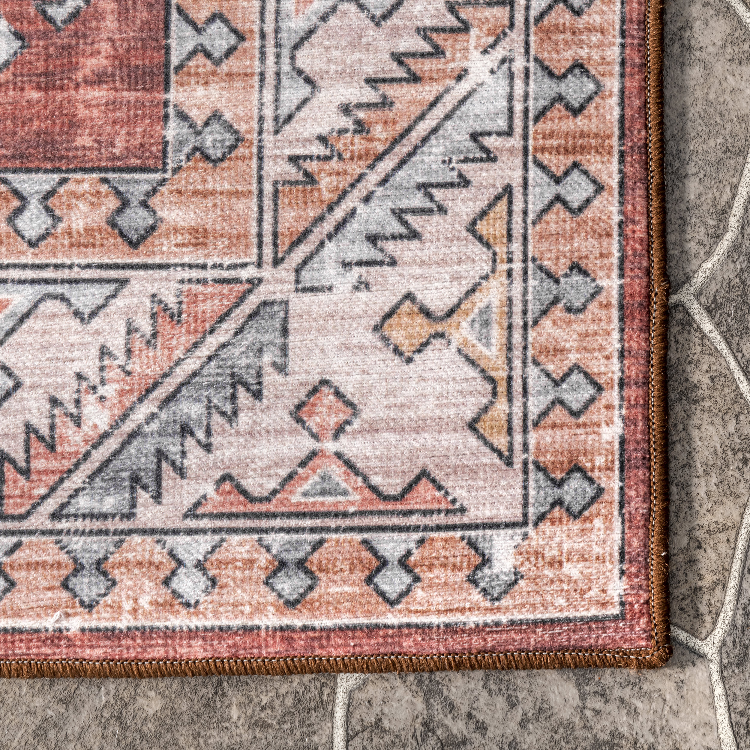 Kristen Geometric Washable Indoor/Outdoor Rug | Brick - Image 3