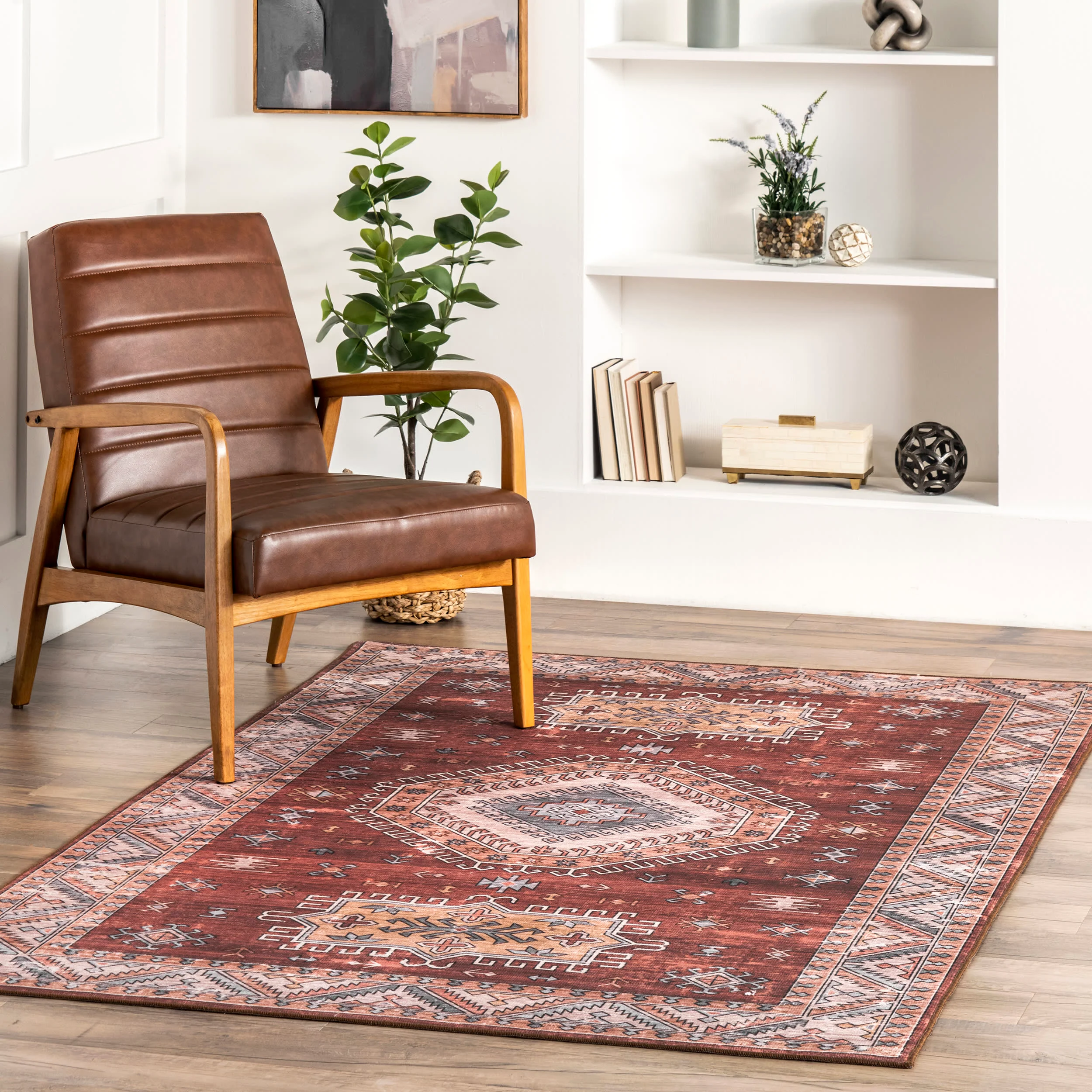 Kristen Geometric Washable Indoor/Outdoor Rug | Brick - Image 4