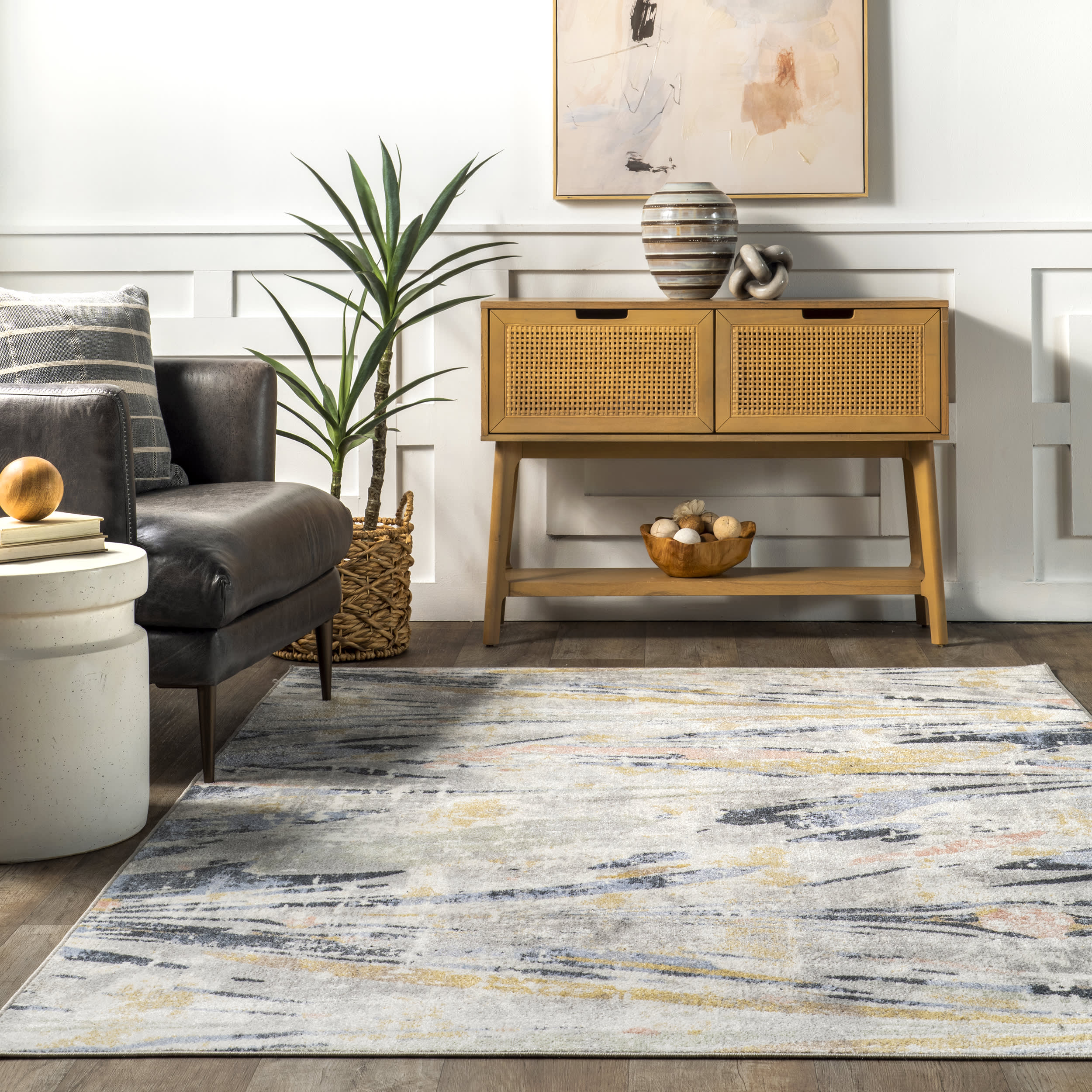 Kristine Washable Faded Splatter Rug | Light Beige - Image 4