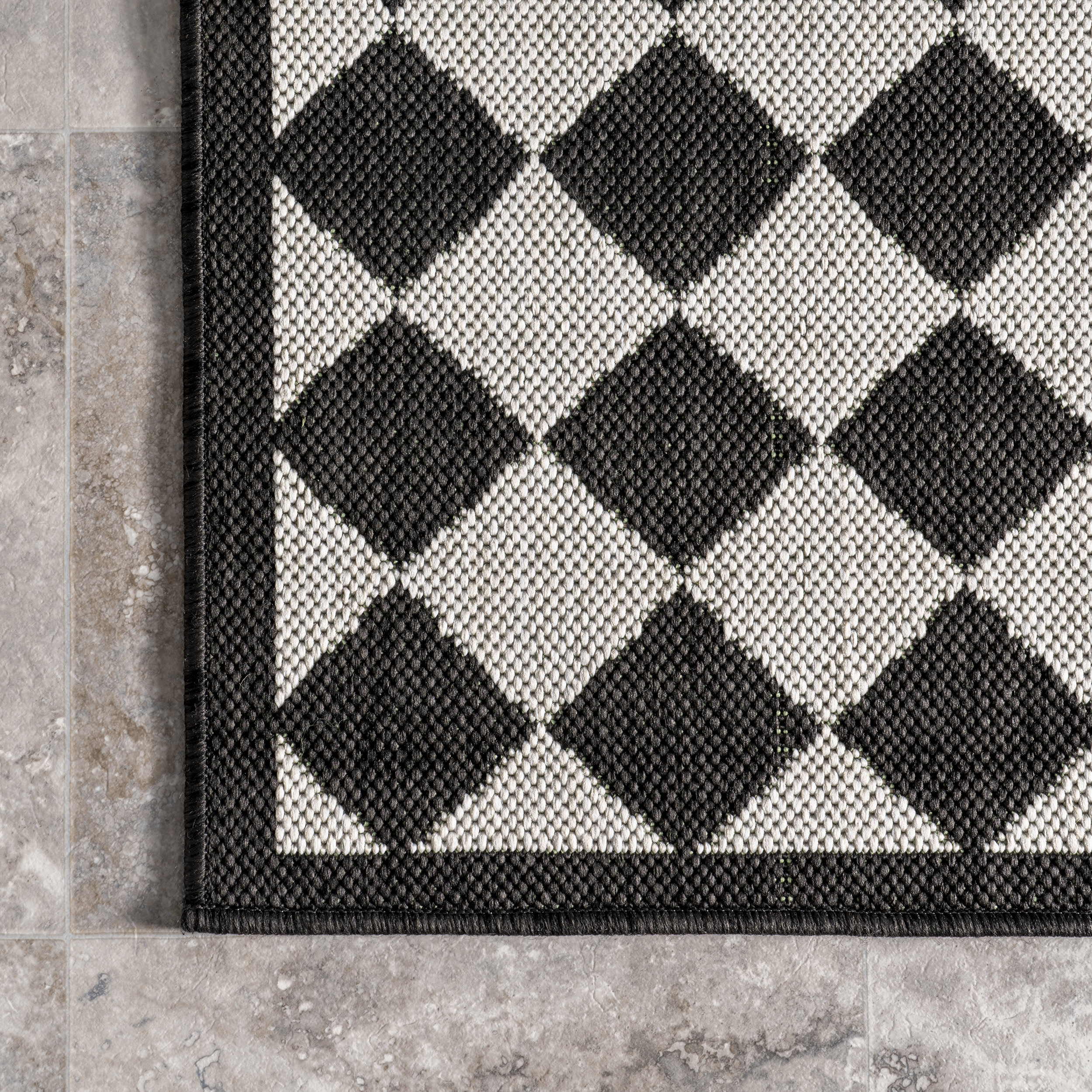 Kristy Classic Checkered Indoor/Outdoor Rug | Black & Off White - Image 3