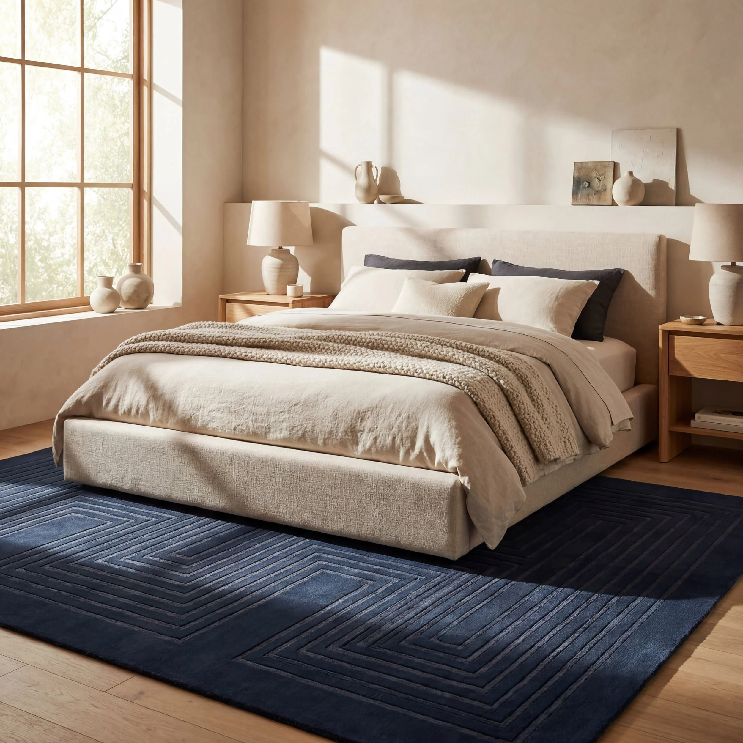 Krya Geometric Plush Textured Washable Rug | Blue - Image 10