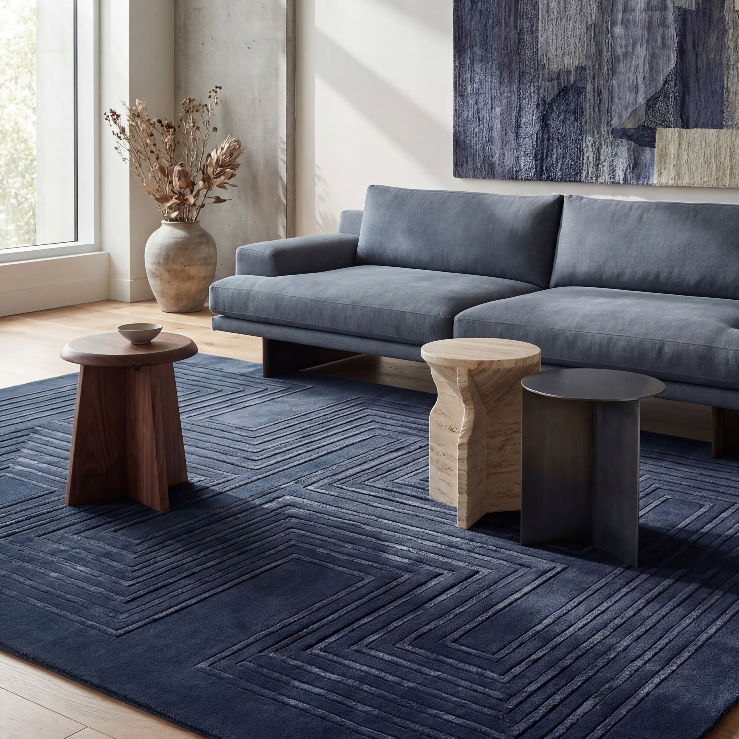 Krya Geometric Plush Textured Washable Rug | Blue - Image 5