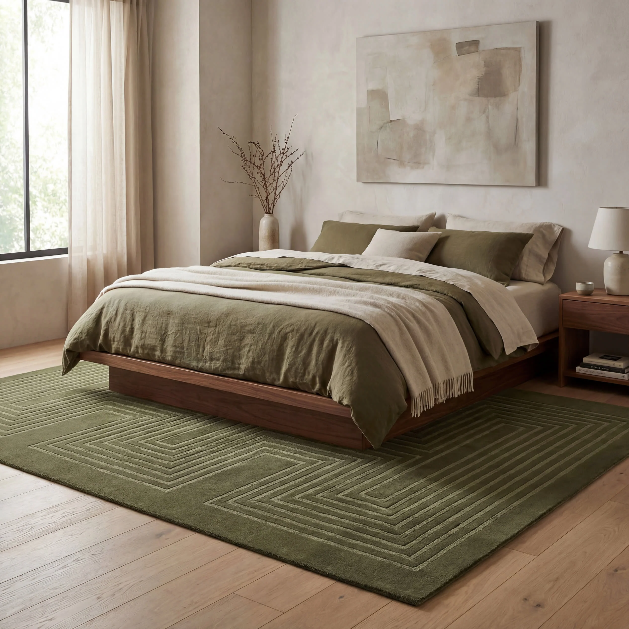 Krya Geometric Plush Textured Washable Rug | Green - Image 9