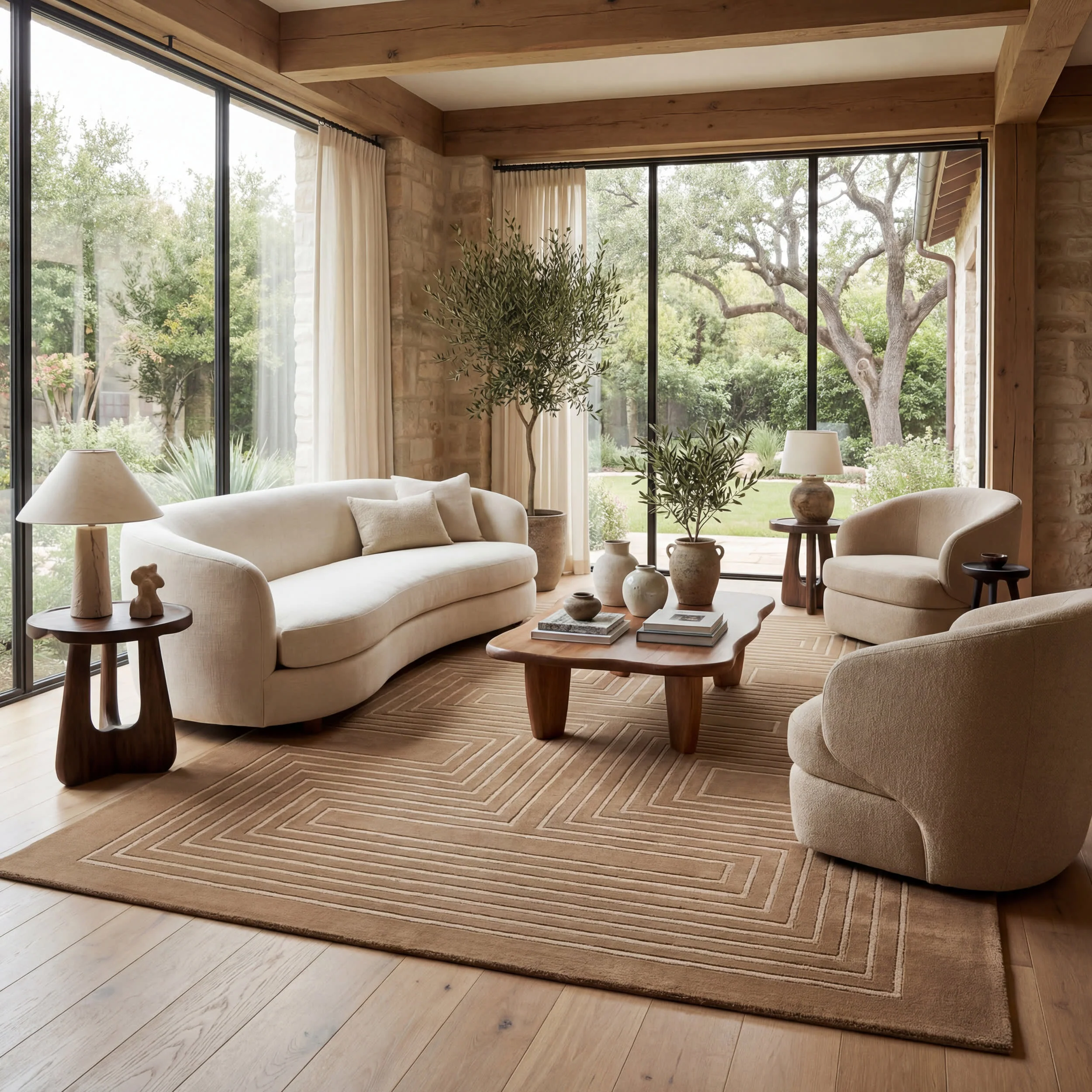 Krya Geometric Plush Textured Washable Rug | Sand - Image 2