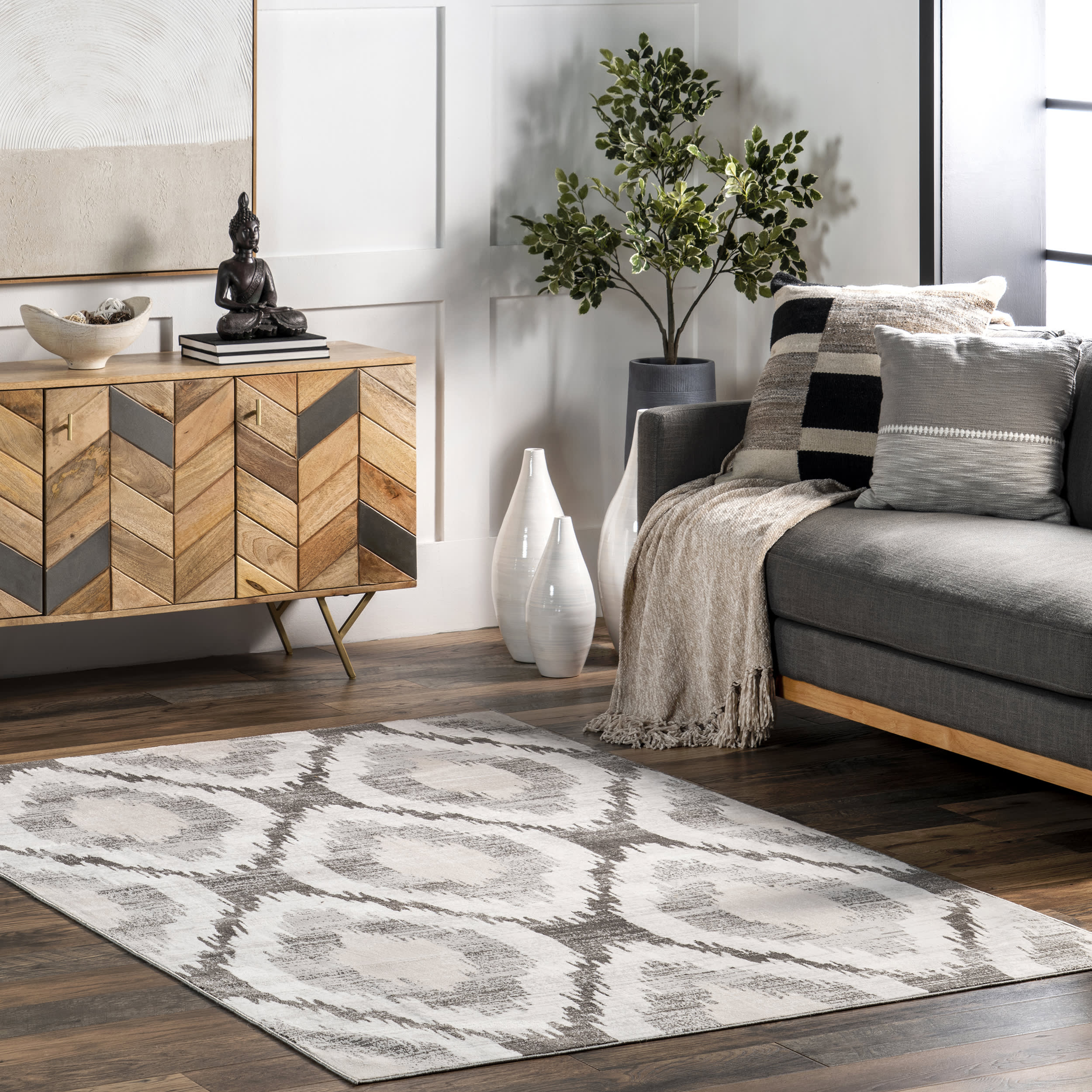 Kya Washable Oversized Trellis Rug | Light Grey - Image 2