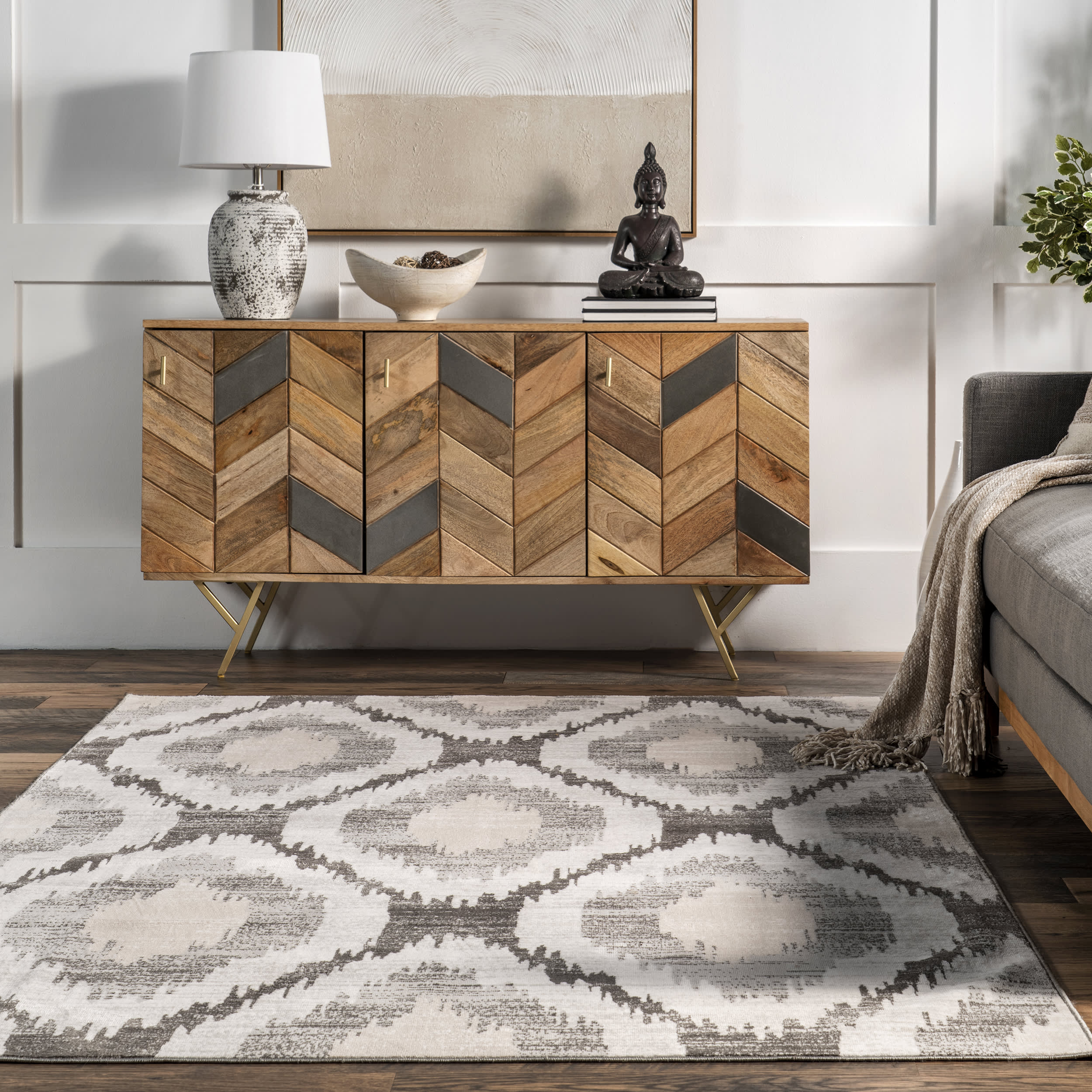 Kya Washable Oversized Trellis Rug | Light Grey - Image 4
