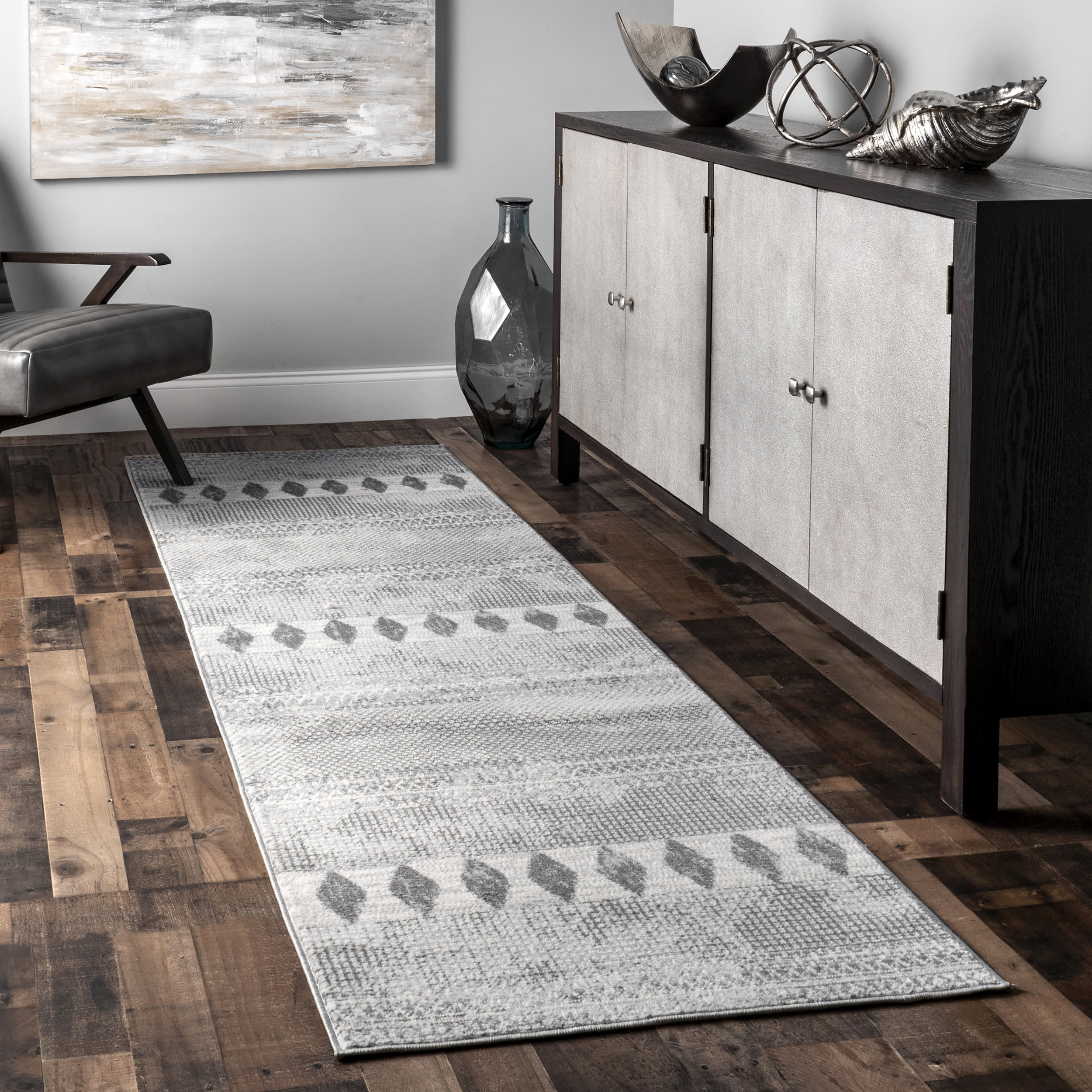 Kyla Banded Diamond Rug | Grey - Image 2