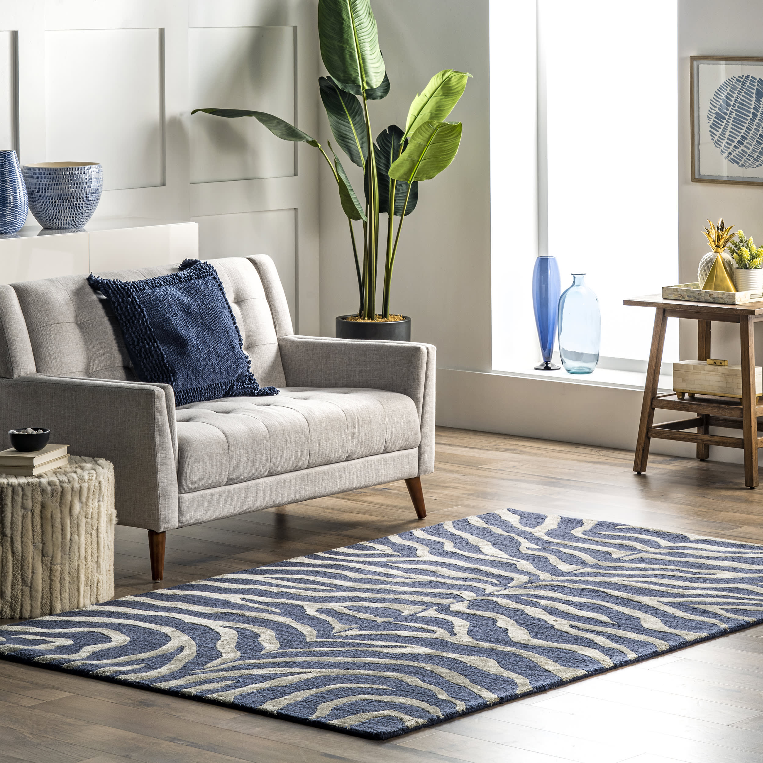 Kylie Wool-Blend Zebra Rug | Blue - Image 2