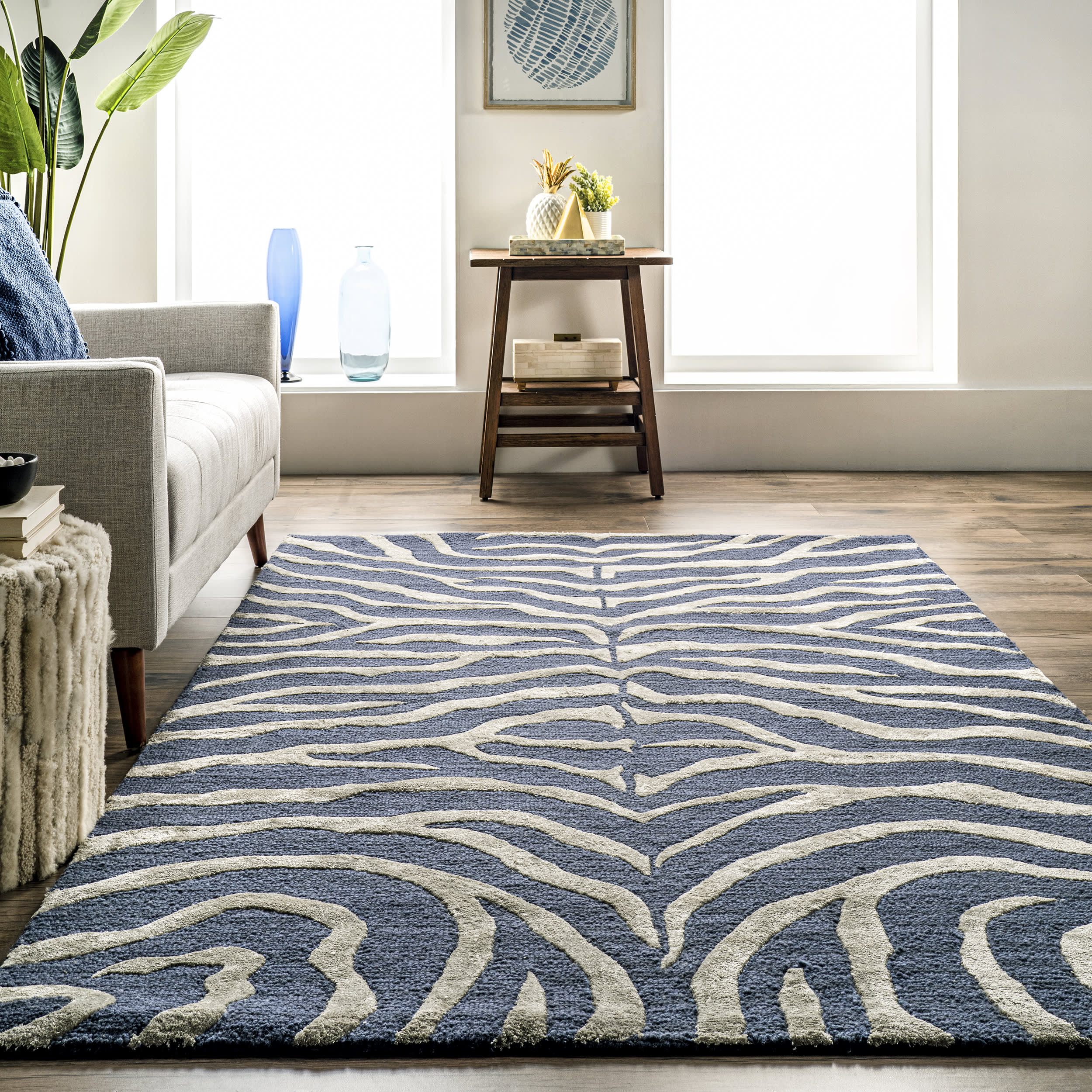 Kylie Wool-Blend Zebra Rug | Blue - Image 4