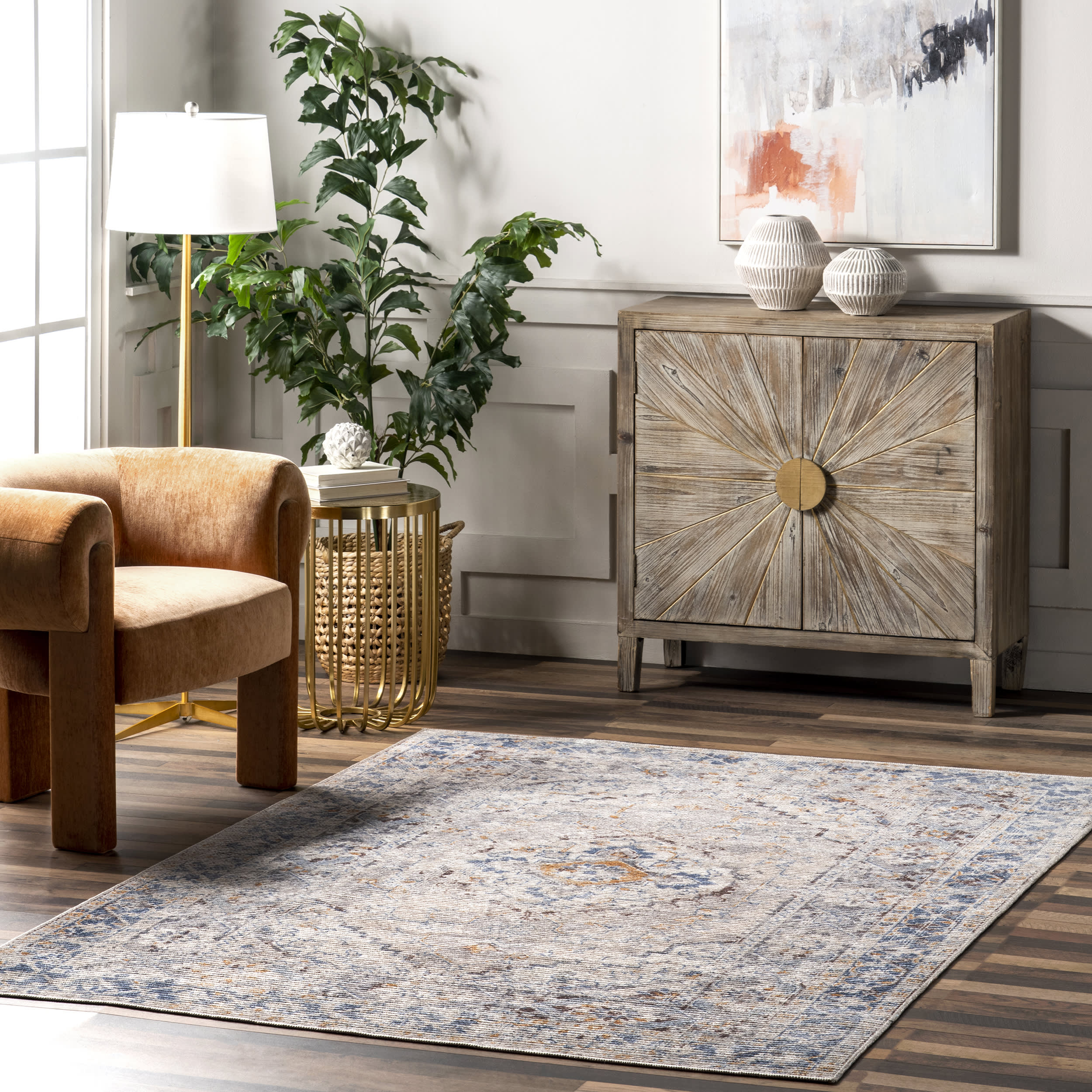 Kyria Medallion Washable Rug | Light Grey - Image 2