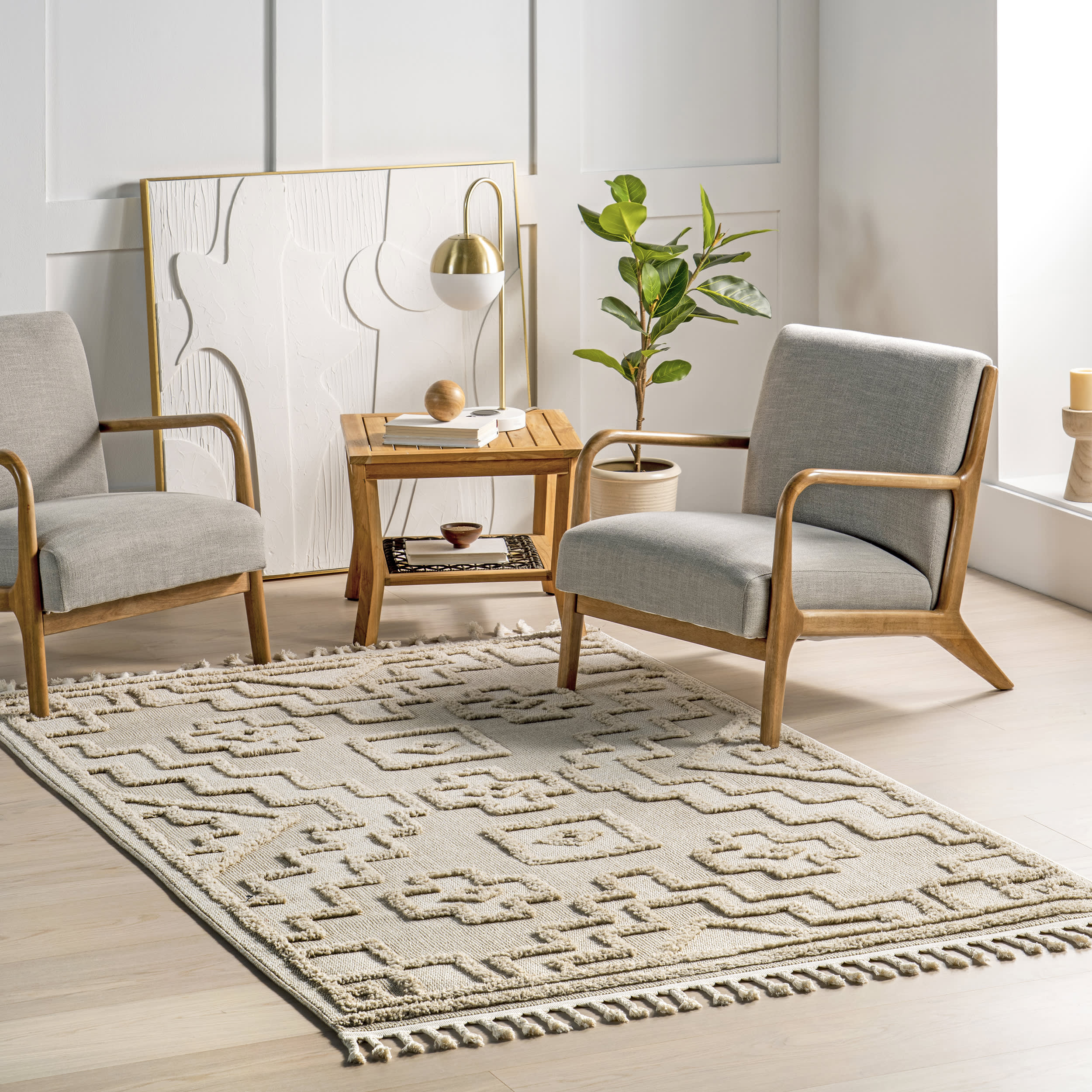 Lacee Moroccan Tasseled Rug | Beige - Image 2
