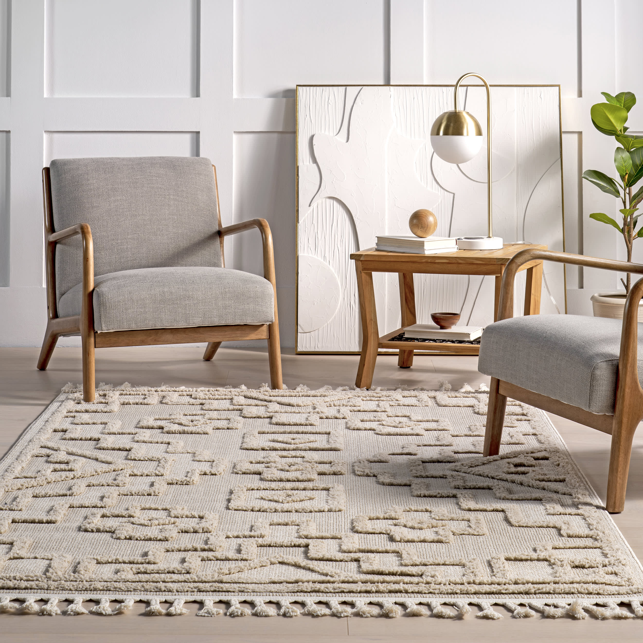 Lacee Moroccan Tasseled Rug | Beige - Image 4