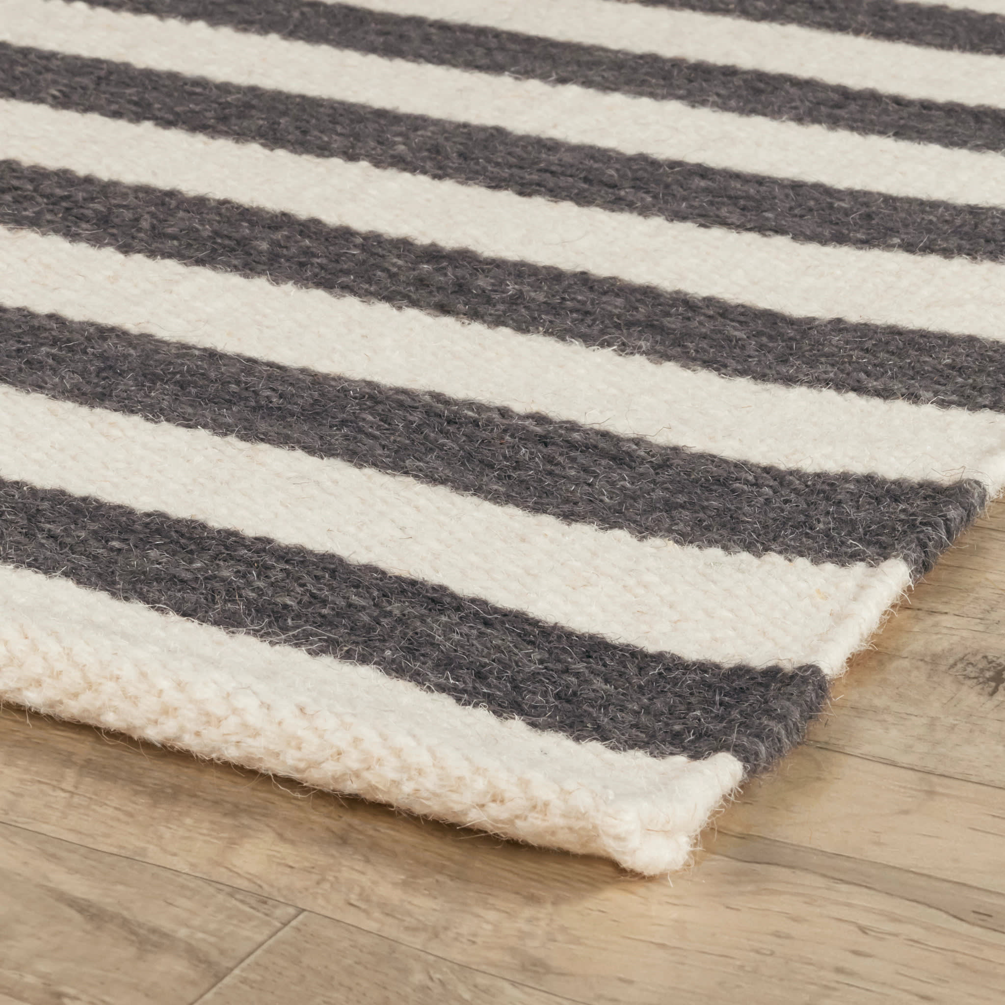 Ladder Stripe Handwoven Wool Rug | Black/Ivory - Image 5