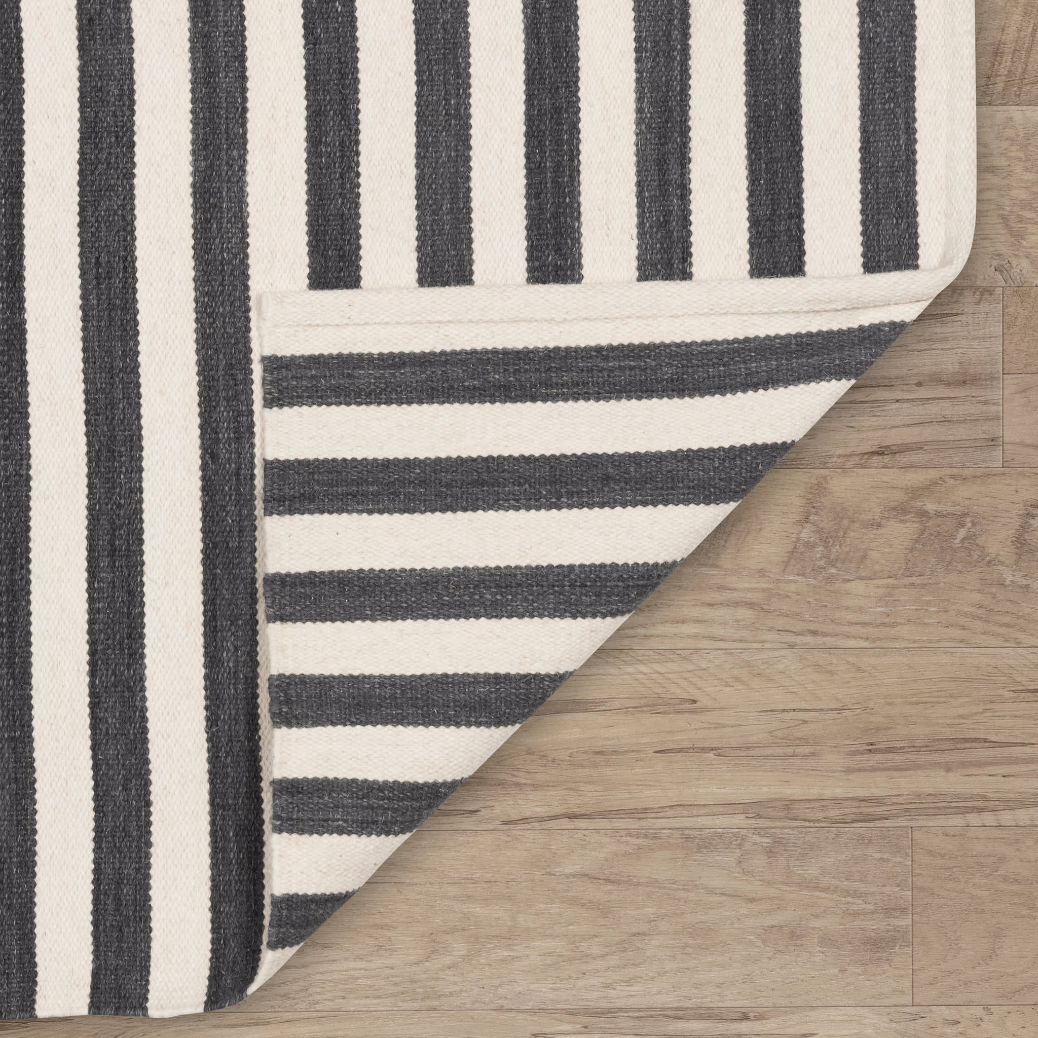 Ladder Stripe Handwoven Wool Rug | Black/Ivory - Image 6