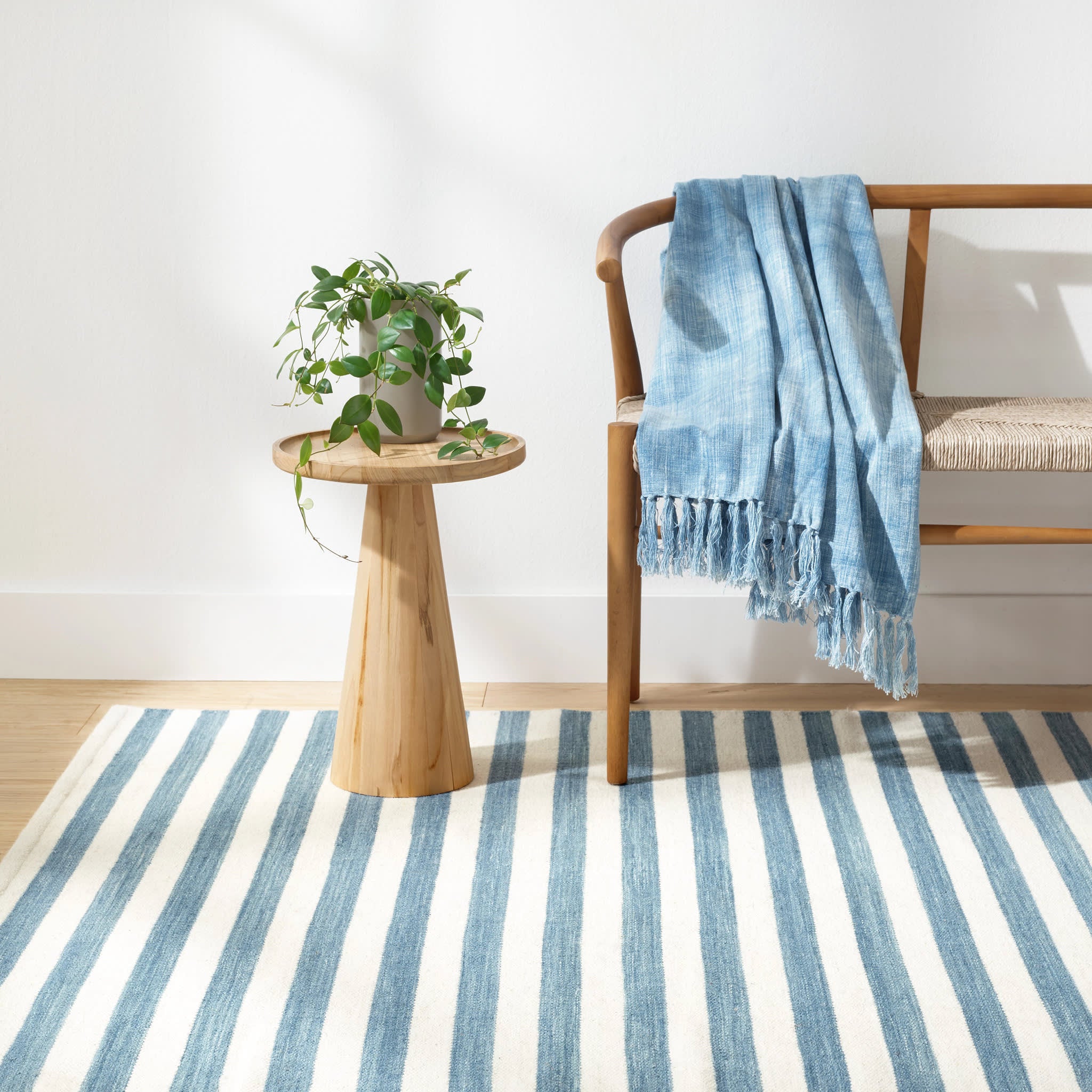 Ladder Stripe Handwoven Wool Rug | Blue/Ivory - Image 2