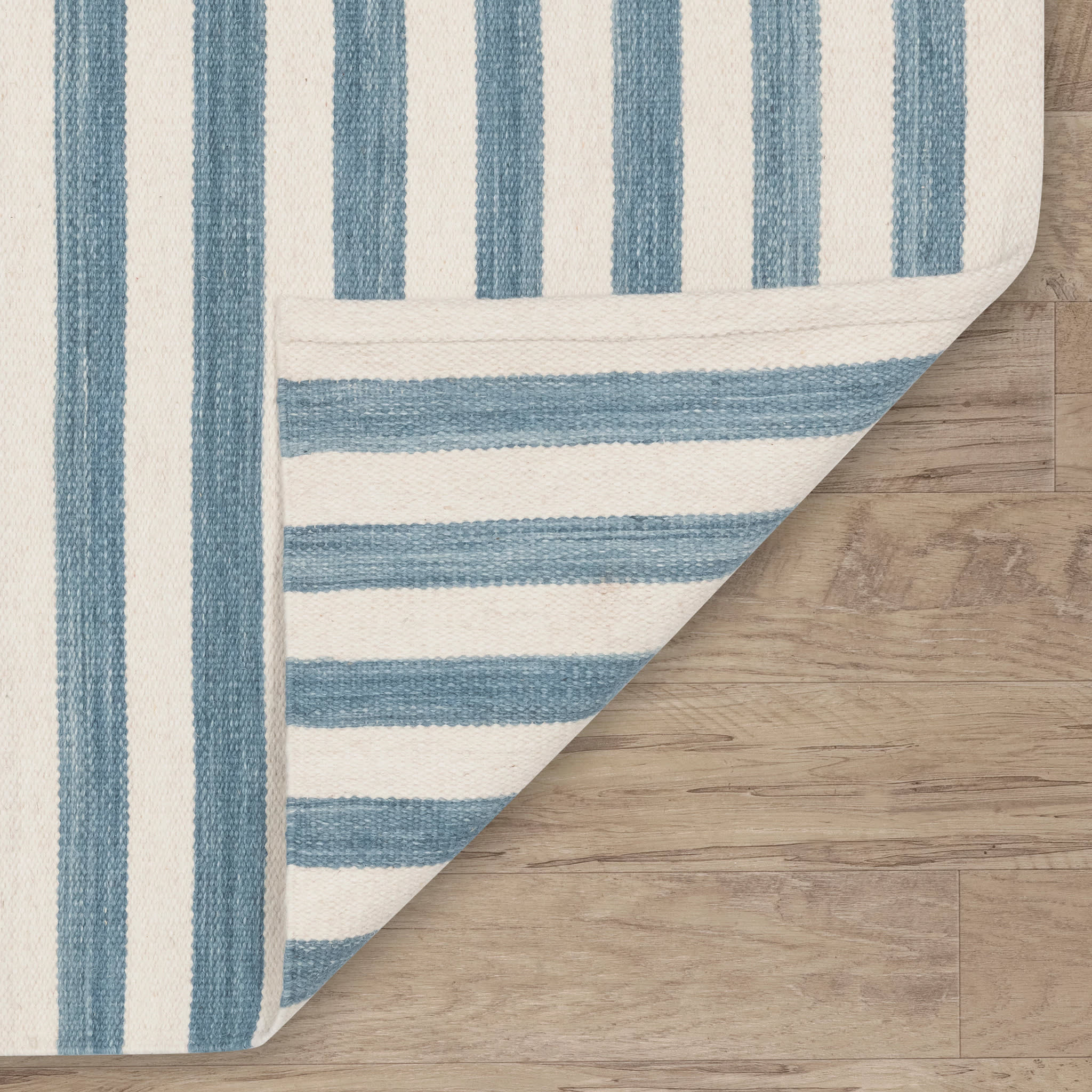 Ladder Stripe Handwoven Wool Rug | Blue/Ivory - Image 5