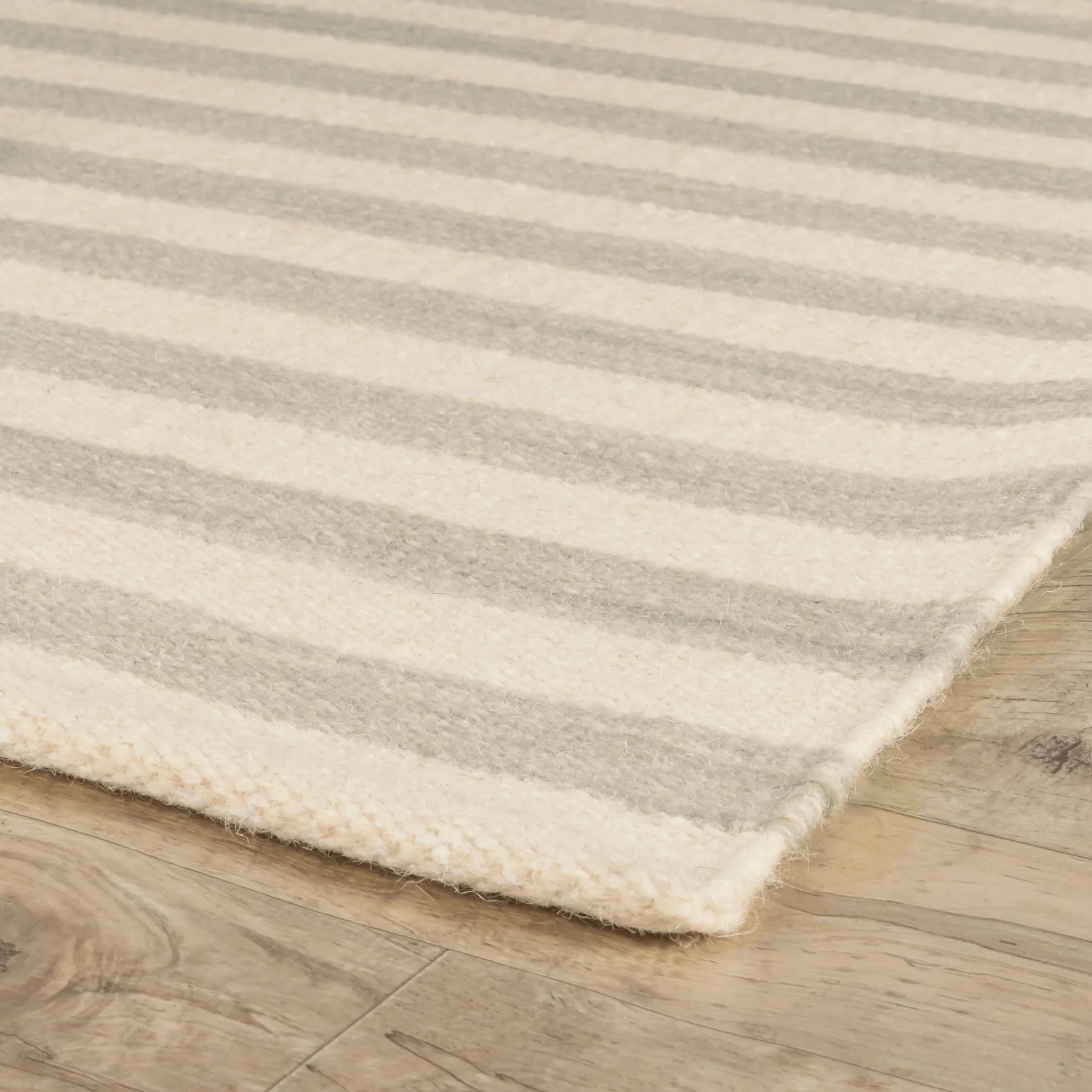 Ladder Stripe Handwoven Wool Rug | Grey/Ivory - Image 5
