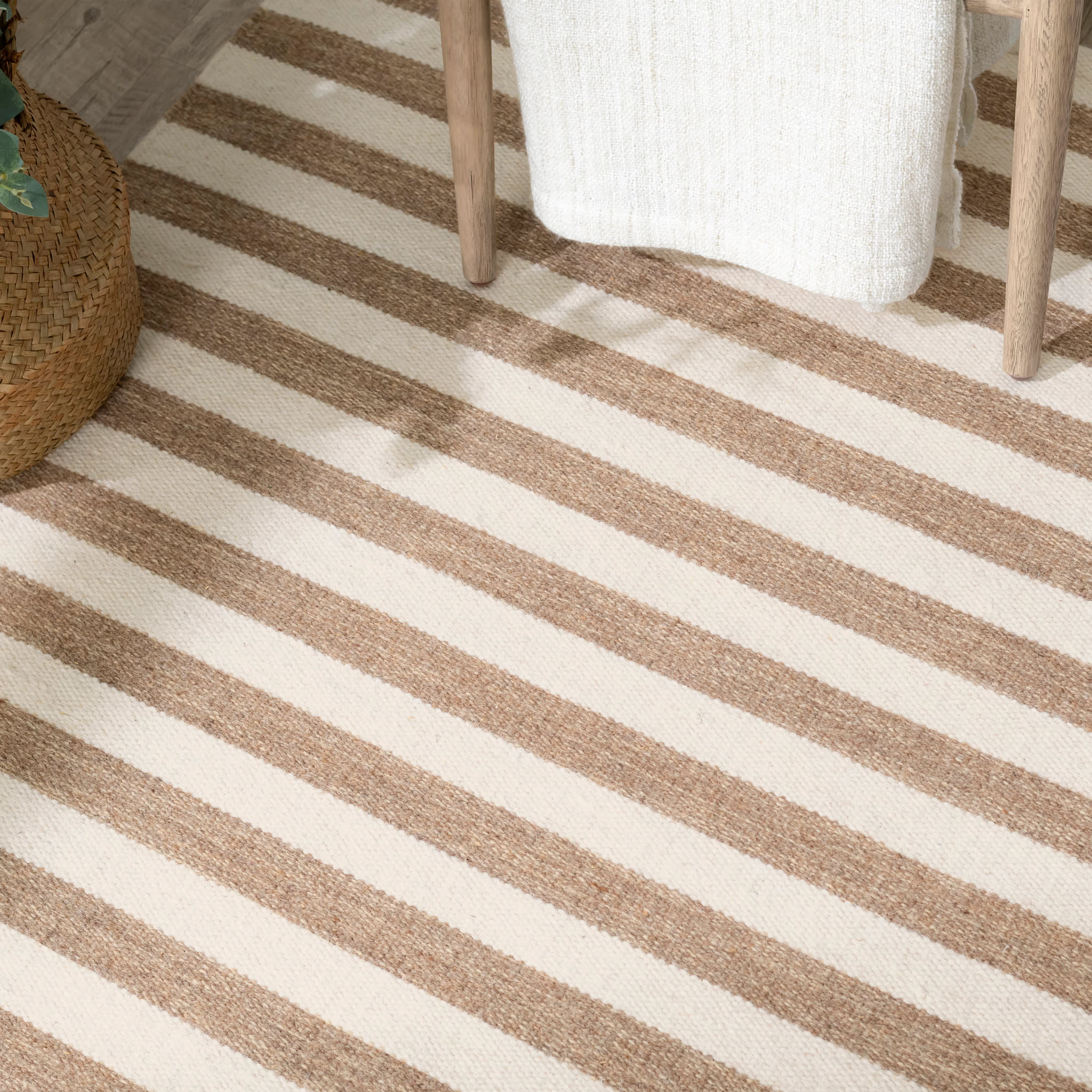 Ladder Stripe Handwoven Wool Rug | Natural/Ivory - Image 3