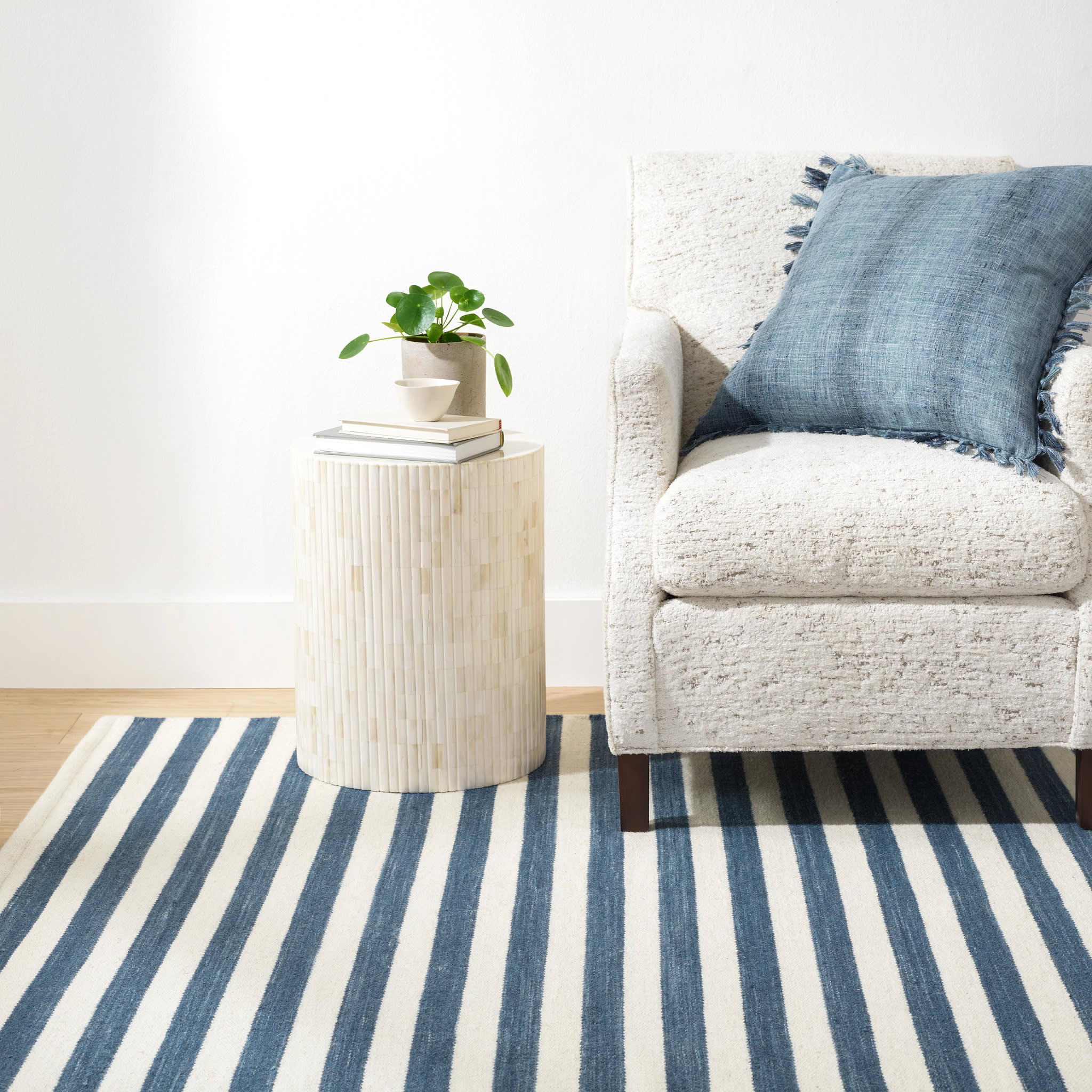Ladder Stripe Handwoven Wool Rug | Navy/Ivory - Image 2