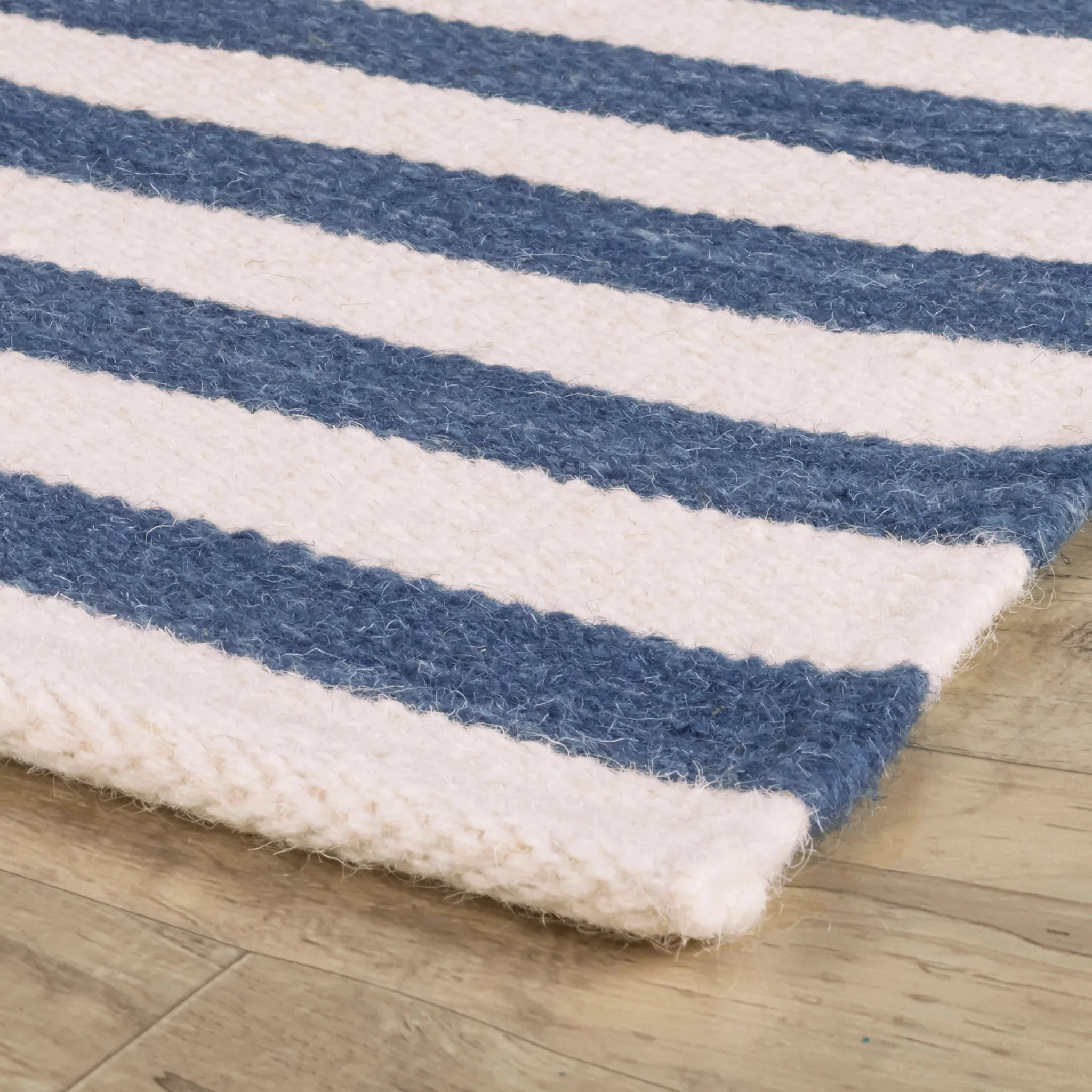 Ladder Stripe Handwoven Wool Rug | Navy/Ivory - Image 5