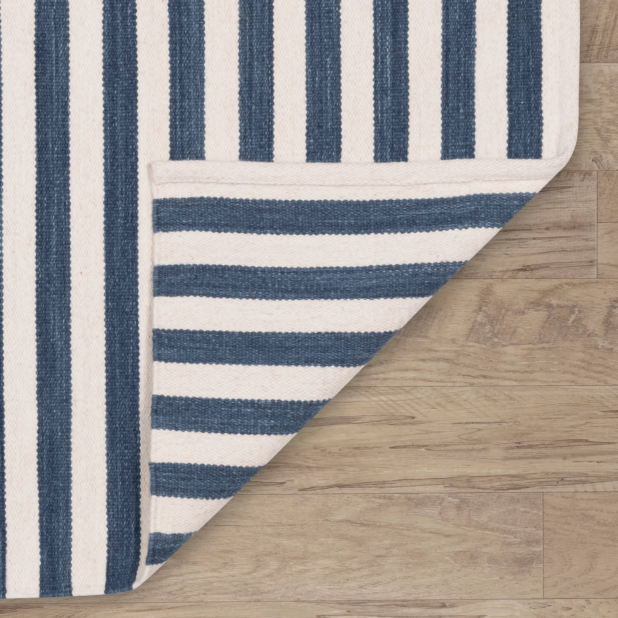 Ladder Stripe Handwoven Wool Rug | Navy/Ivory - Image 6