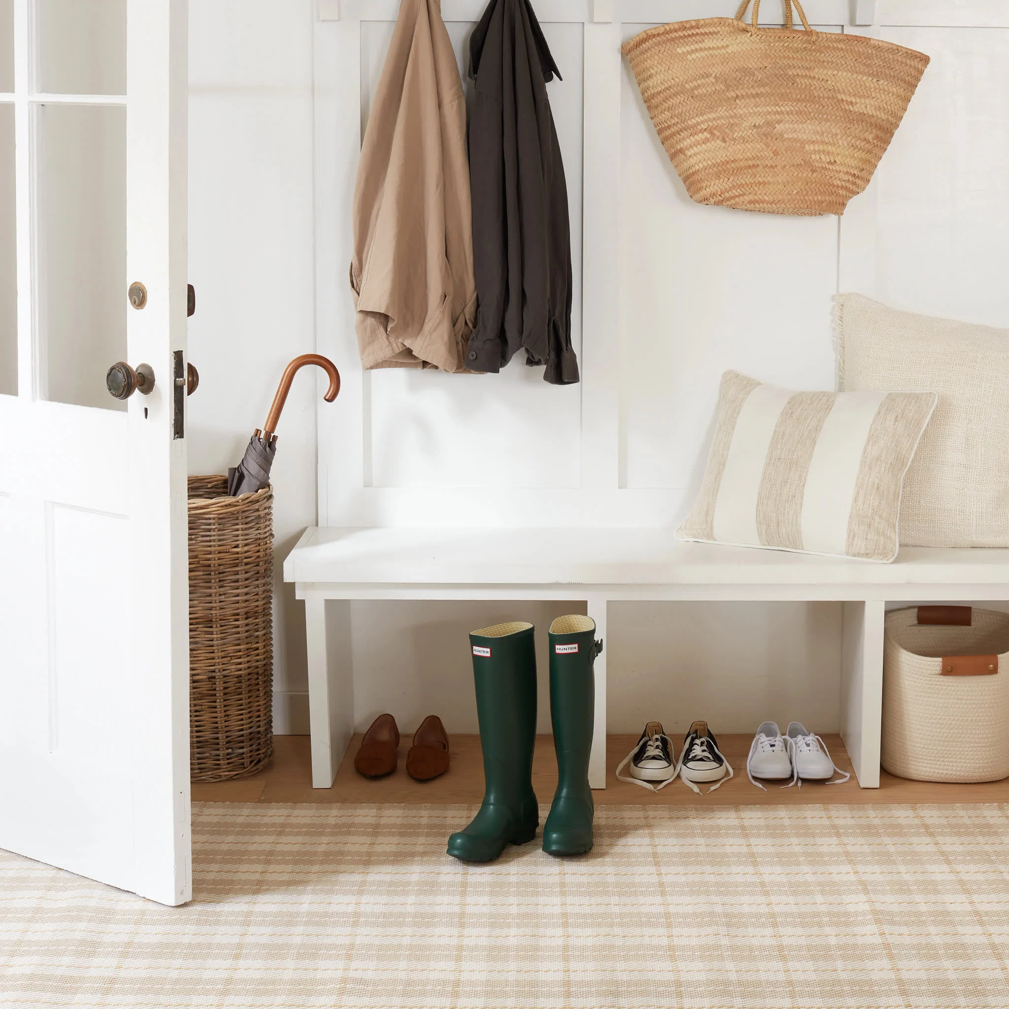 Lakeville Plaid Handwoven Indoor/Outdoor Rug | Khaki - Image 2