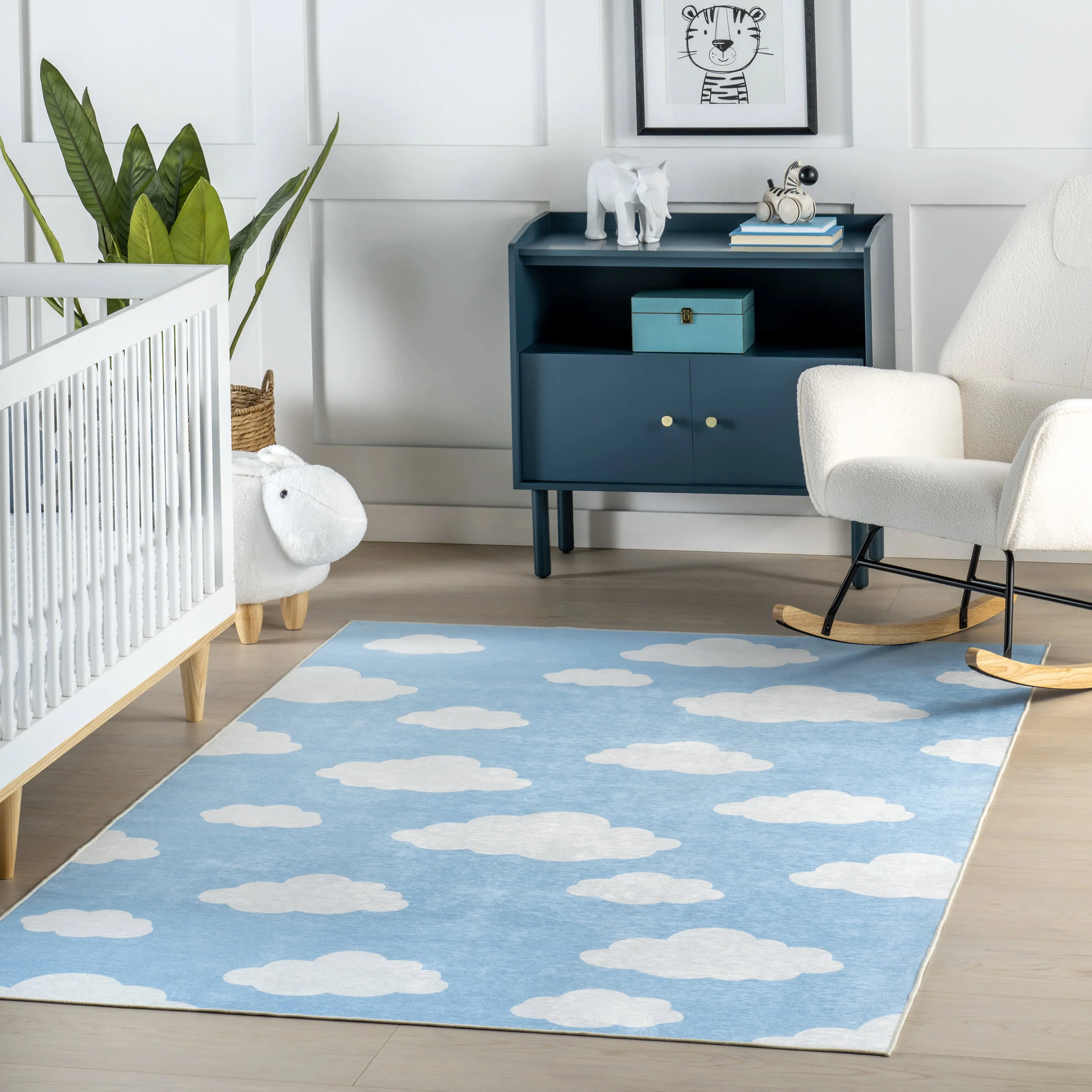 Landon Clouds Kids Spill Proof Washable Rug | Light Blue - Image 2