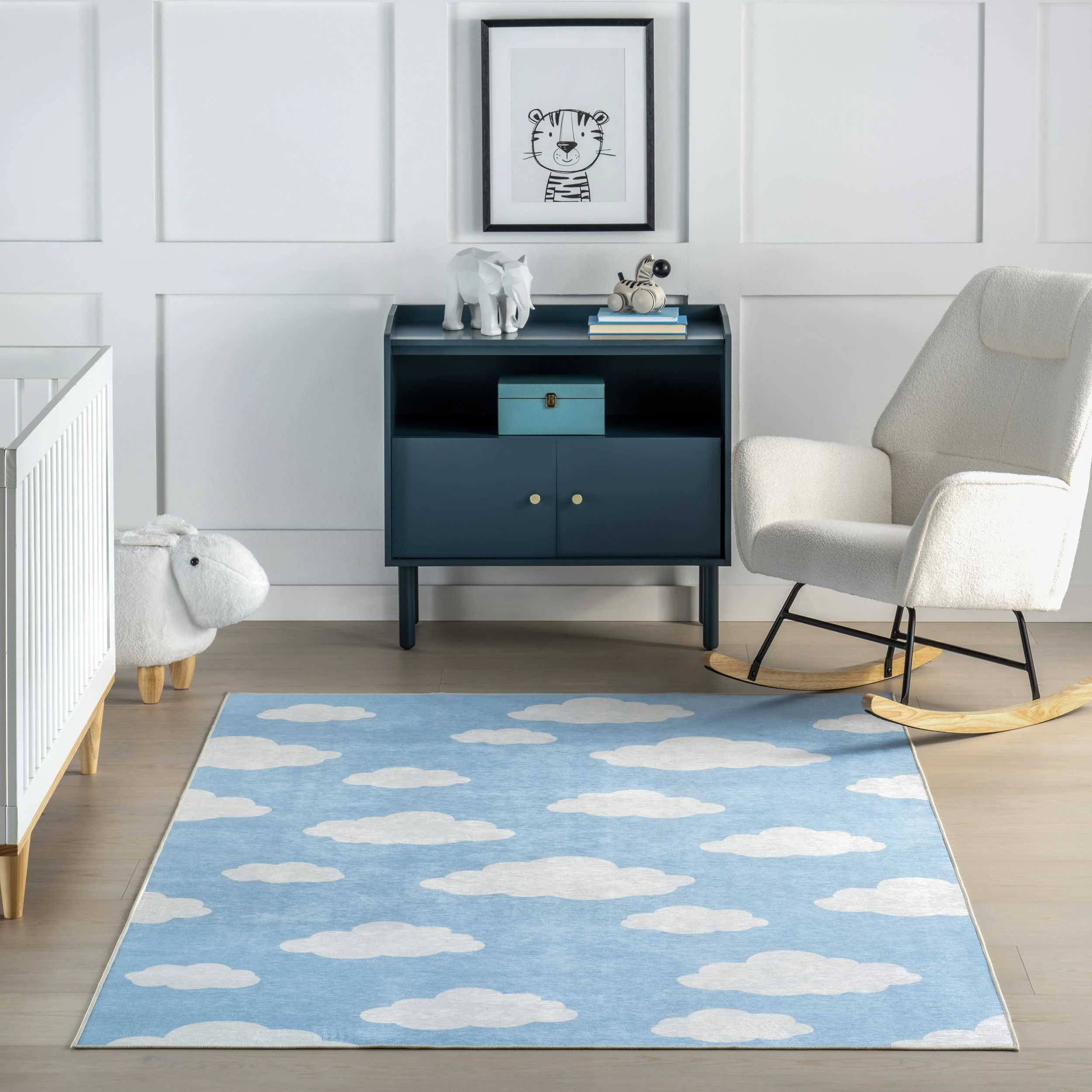 Landon Clouds Kids Spill Proof Washable Rug | Light Blue - Image 5