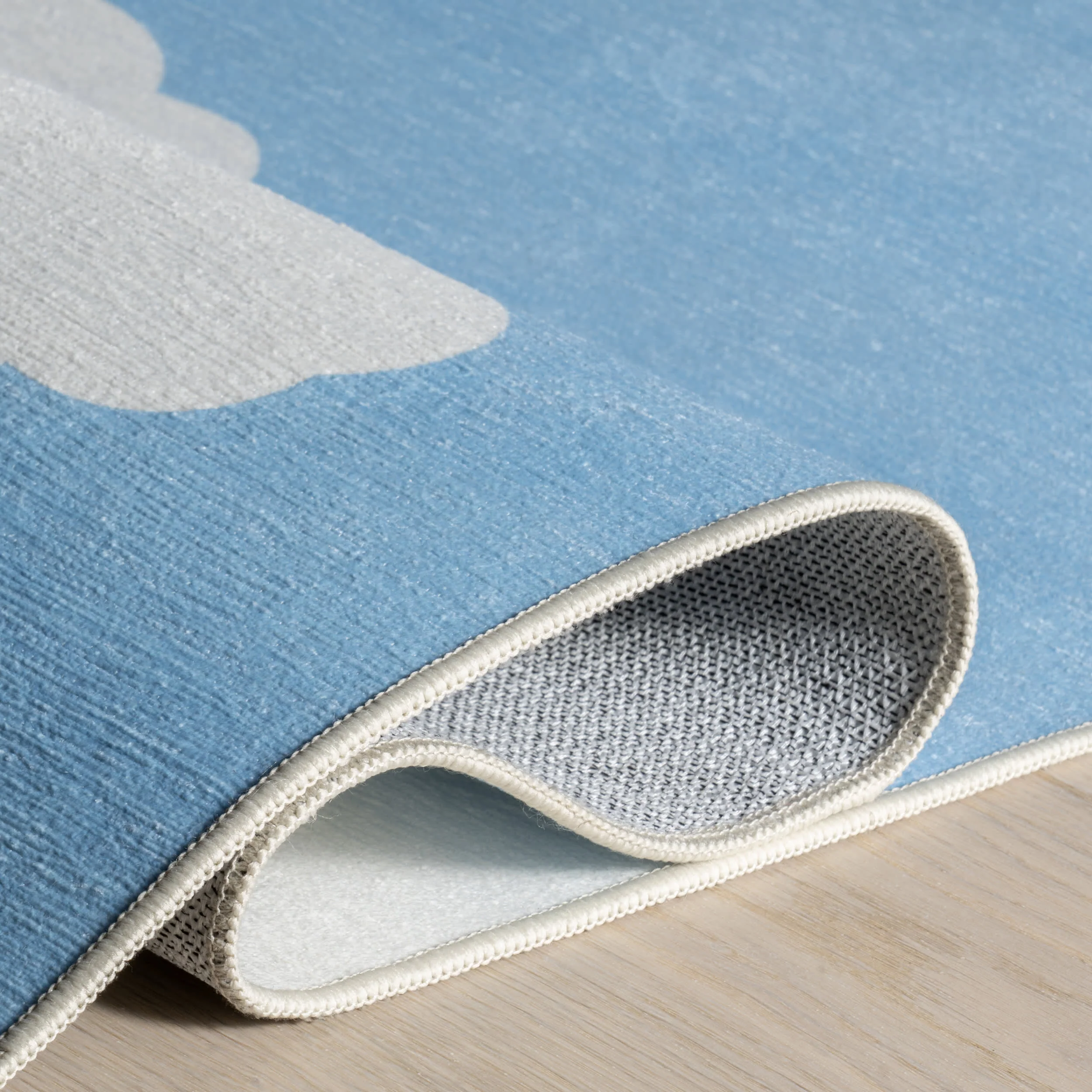 Landon Clouds Kids Spill Proof Washable Rug | Light Blue - Image 9
