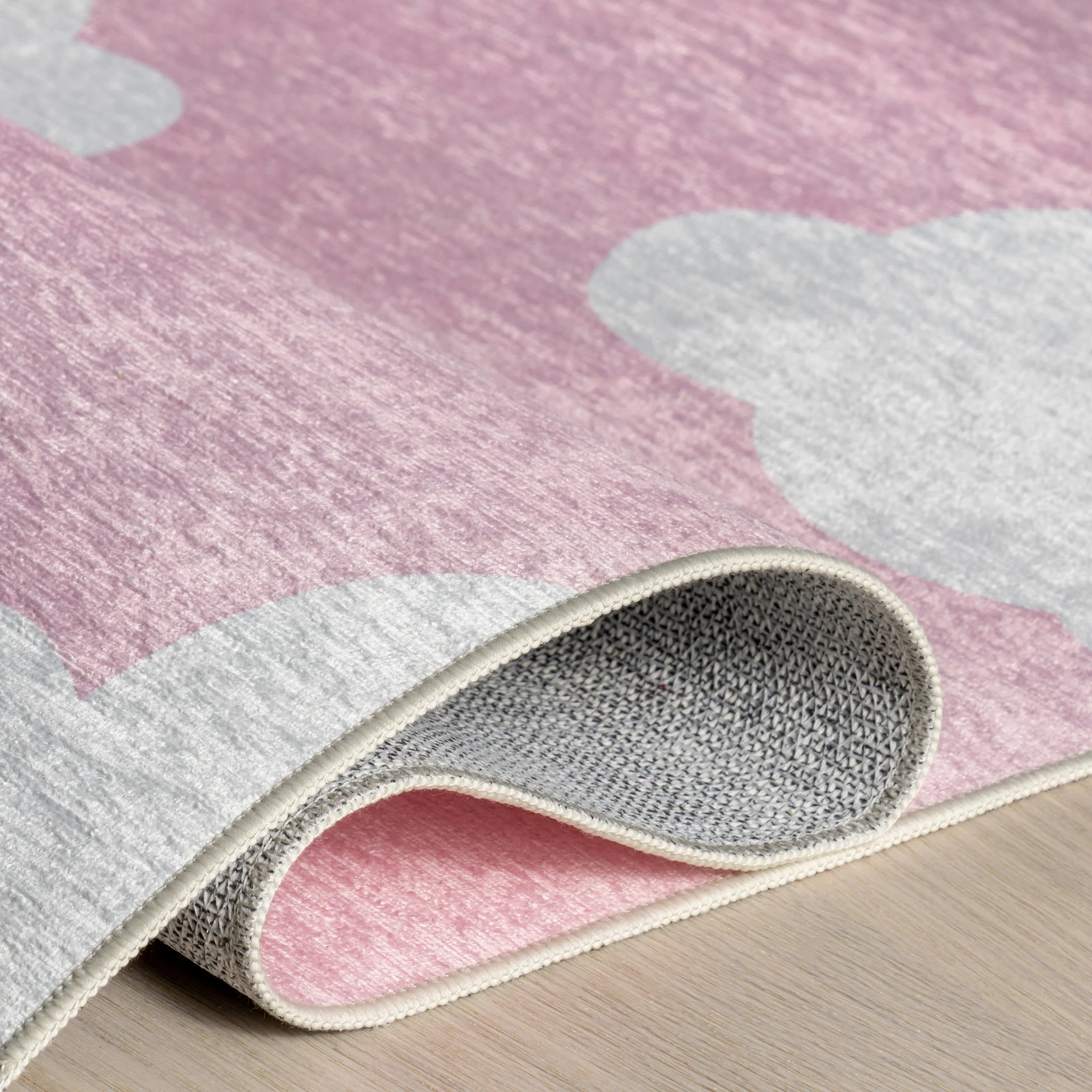 Landon Clouds Kids Spill Proof Washable Rug | Pink - Image 9