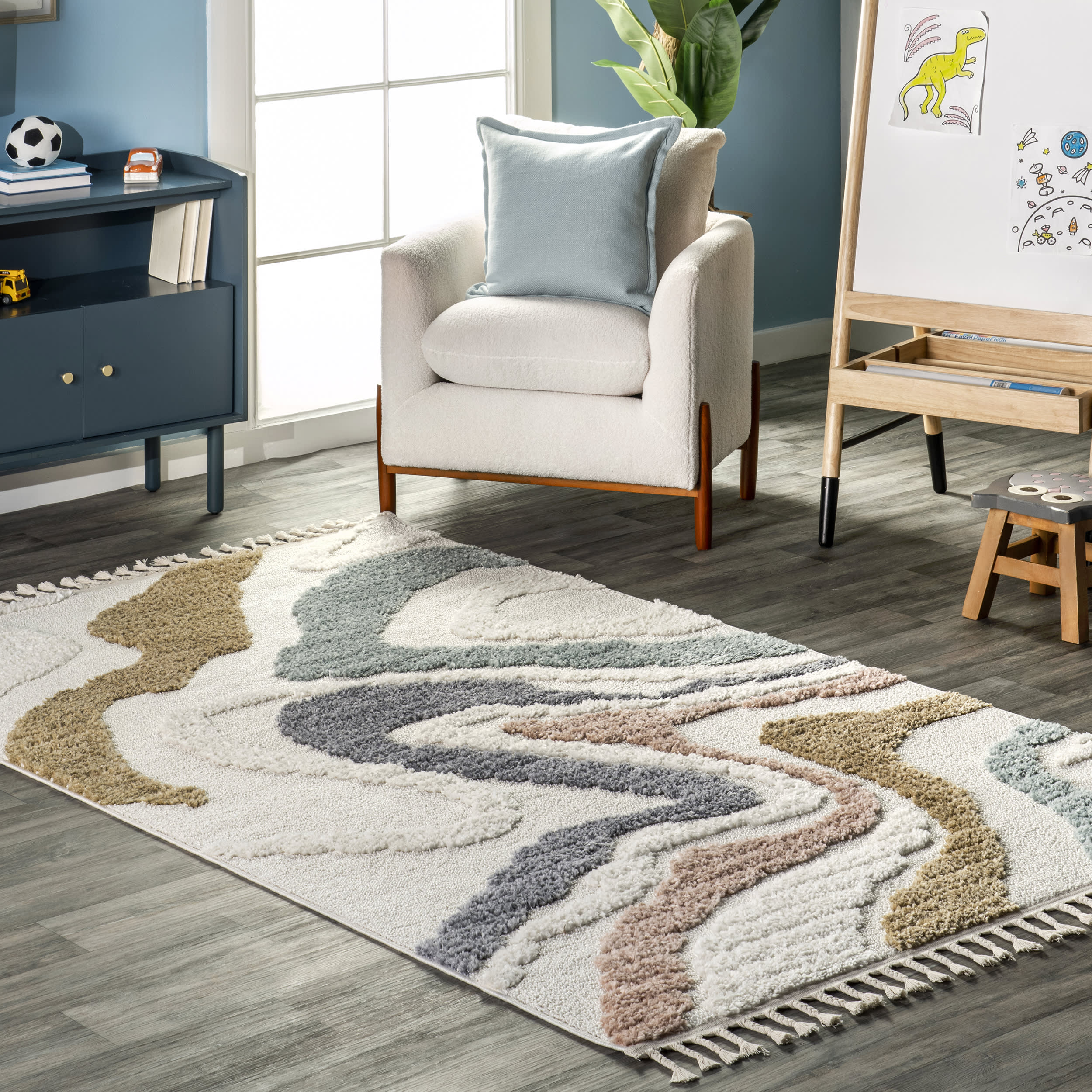 Lane Retro Stripes Kids Rug | Beige - Image 2