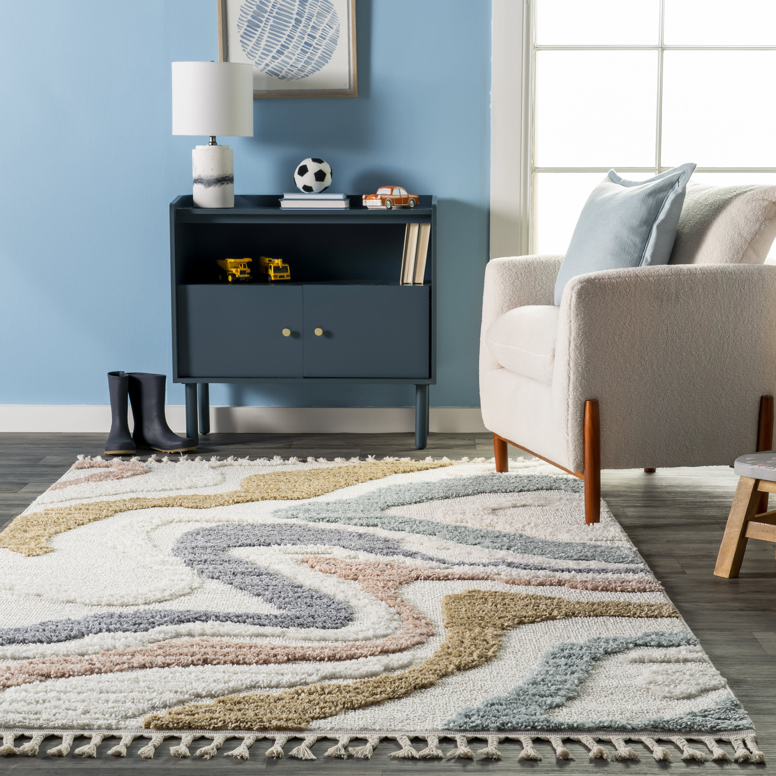 Lane Retro Stripes Kids Rug | Beige - Image 4