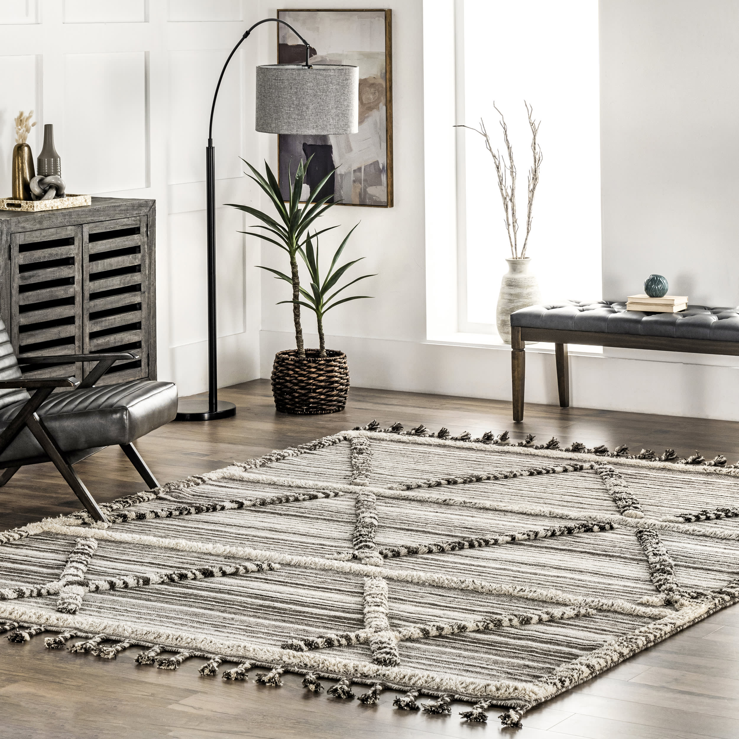Lara Striped Textured Rug | Ivory - Image 2