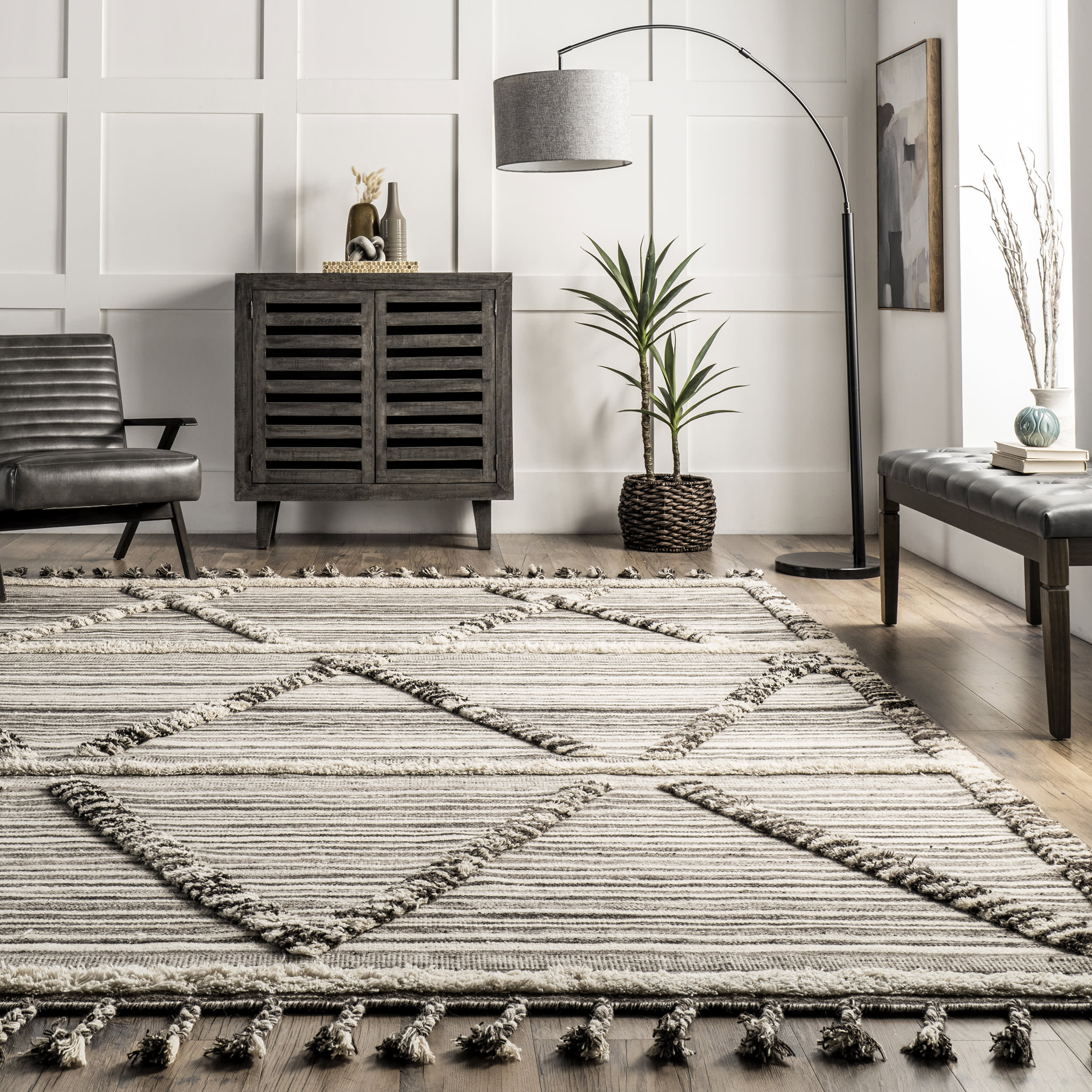 Lara Striped Textured Rug | Ivory - Image 4