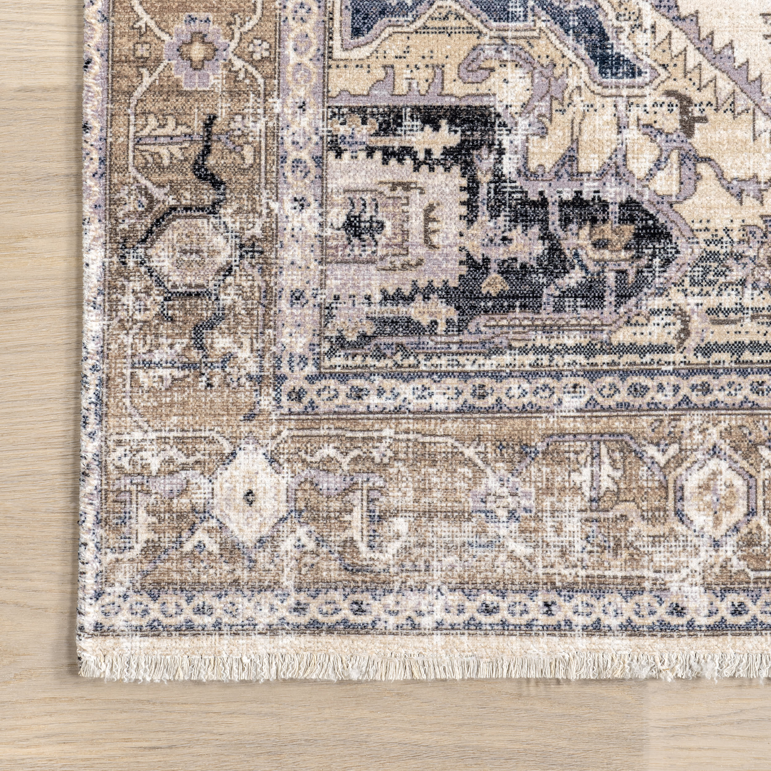 Larkspur Fringed Washable Rug | Light Brown - Image 3