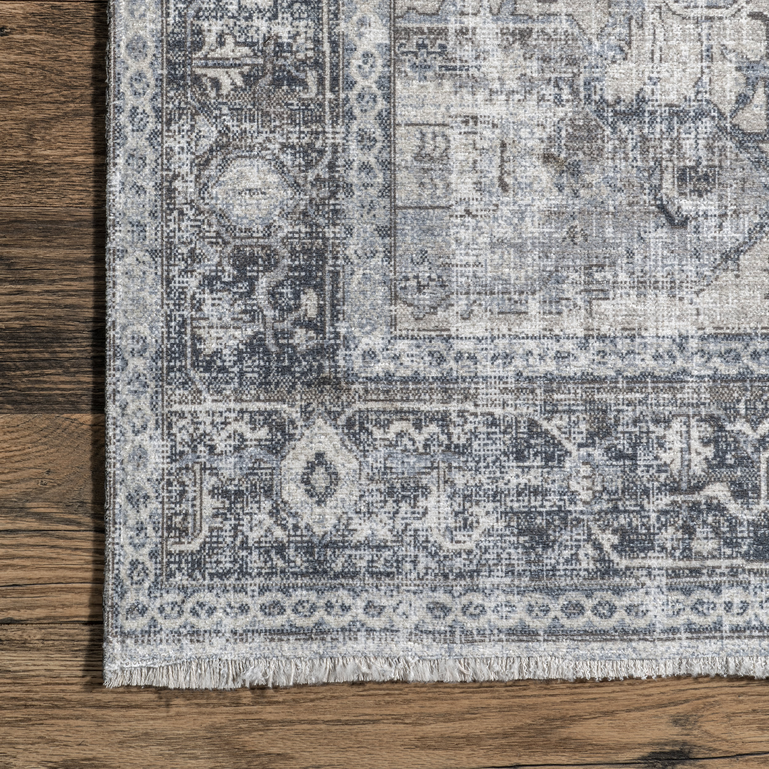 Larkspur Fringed Washable Rug | Light Grey - Image 3